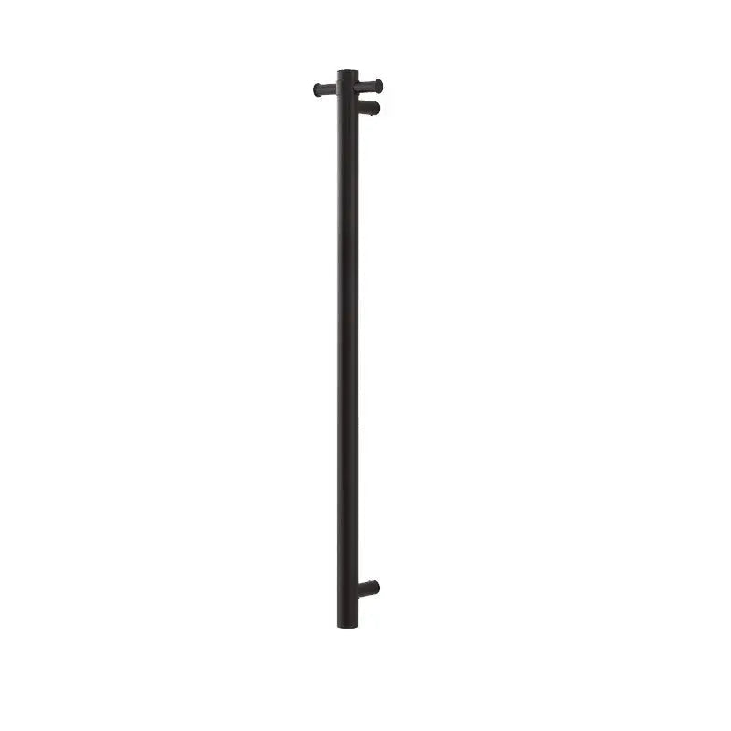 Round Vertical Matt Black Electric Heated Towel Rack Single Bar Aquaperla