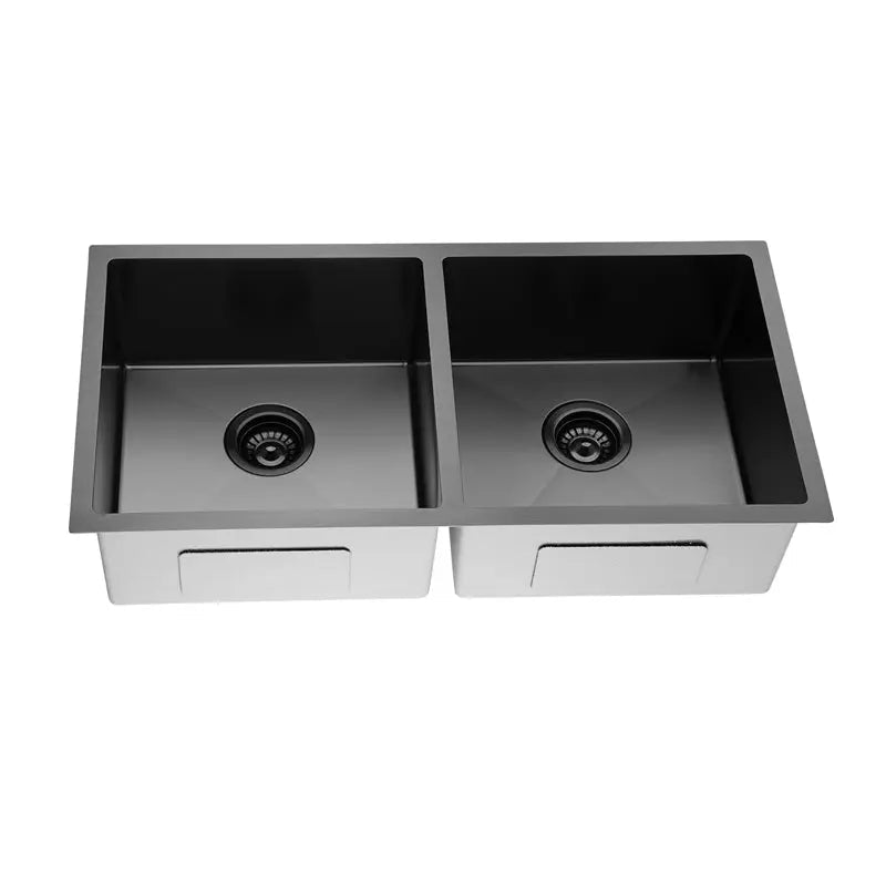 Handmade Stainless Steel Gun Metal Grey Double Bowl Kitchen Sink 1.2mm (Top/Flush/Undermount) 860*440*200mm Aquaperla