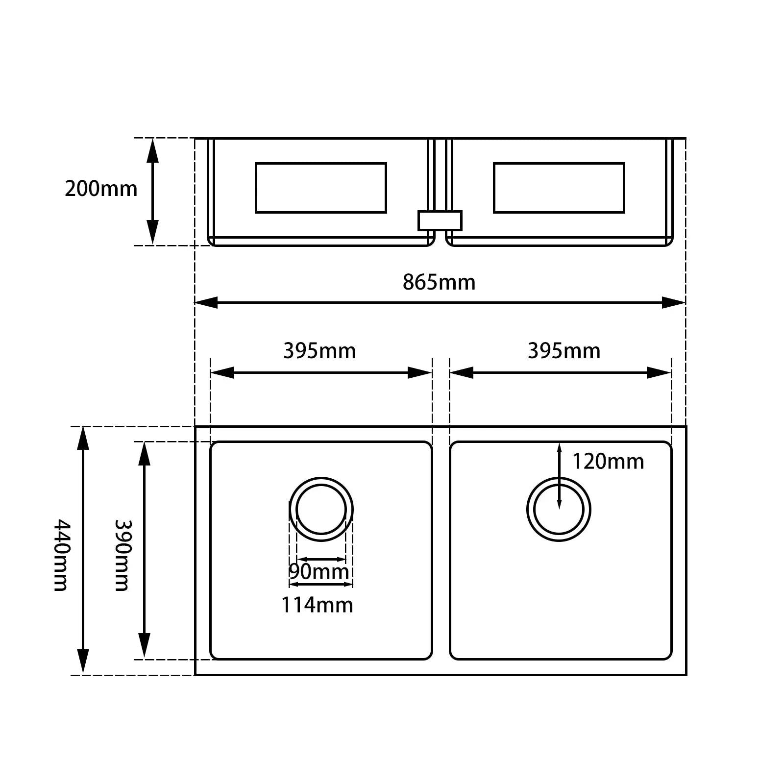 Handmade Stainless Steel Gun Metal Grey Double Bowl Kitchen Sink 1.2mm (Top/Flush/Undermount) 860*440*200mm Aquaperla