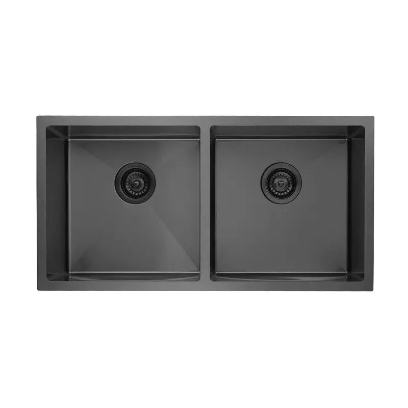 Handmade Stainless Steel Gun Metal Grey Double Bowl Kitchen Sink 1.2mm (Top/Flush/Undermount) 860*440*200mm Aquaperla
