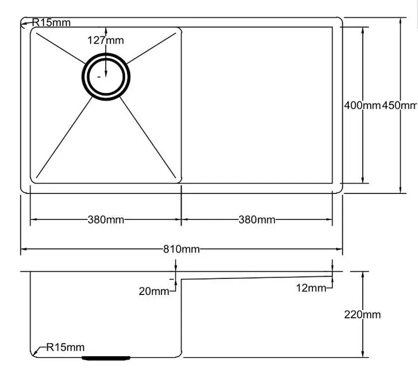 Stainless Steel sink with drainer 810*450*235mm Poseidonbk