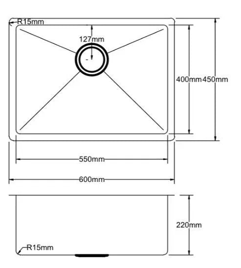 Stainless Steel Sink 600*450*220mm Poseidonbk