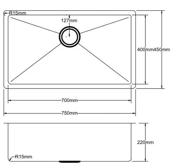 Stainless Steel Sink 750*450*220mm Poseidonbk