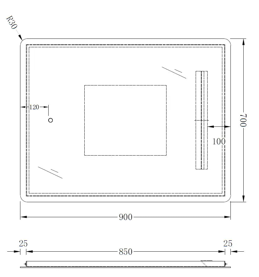 Rectangle Frameless LED Mirror | 900 x 700 mm Bagno D'Oro