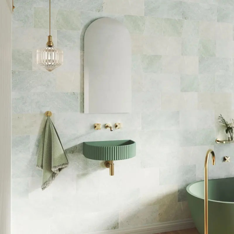 Valentina Fluted Arch Concrete Wall Basin, Sage fienza