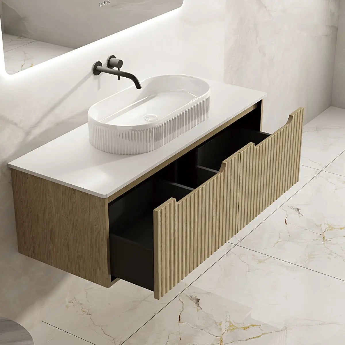 Fluted Rhea 1200mm Wall-Hung Cabinet - Natural Oak mercioaustralia