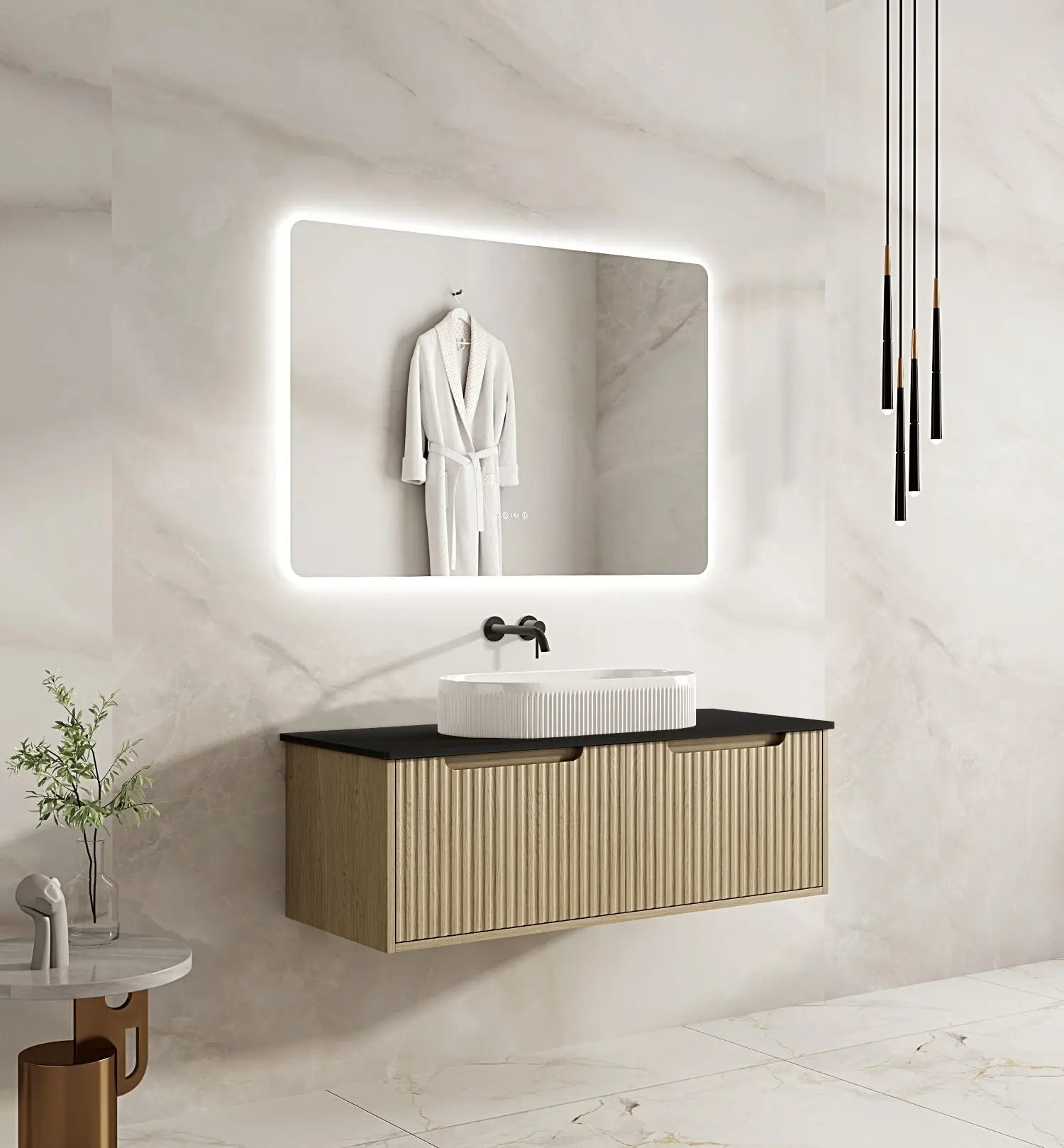 Fluted Rhea 1200mm Wall-Hung Cabinet - Natural Oak mercioaustralia