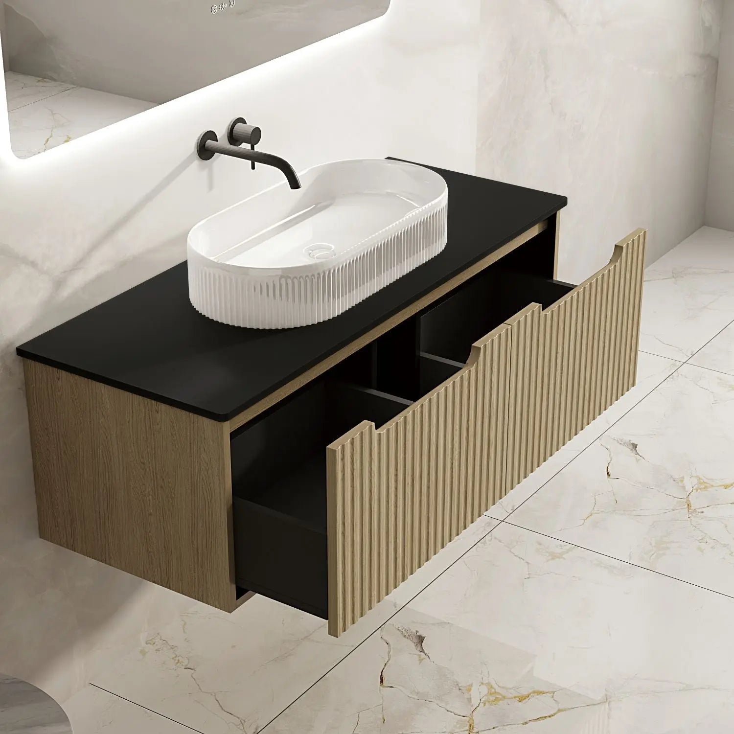 Fluted Rhea 1200mm Wall-Hung Cabinet - Natural Oak mercioaustralia