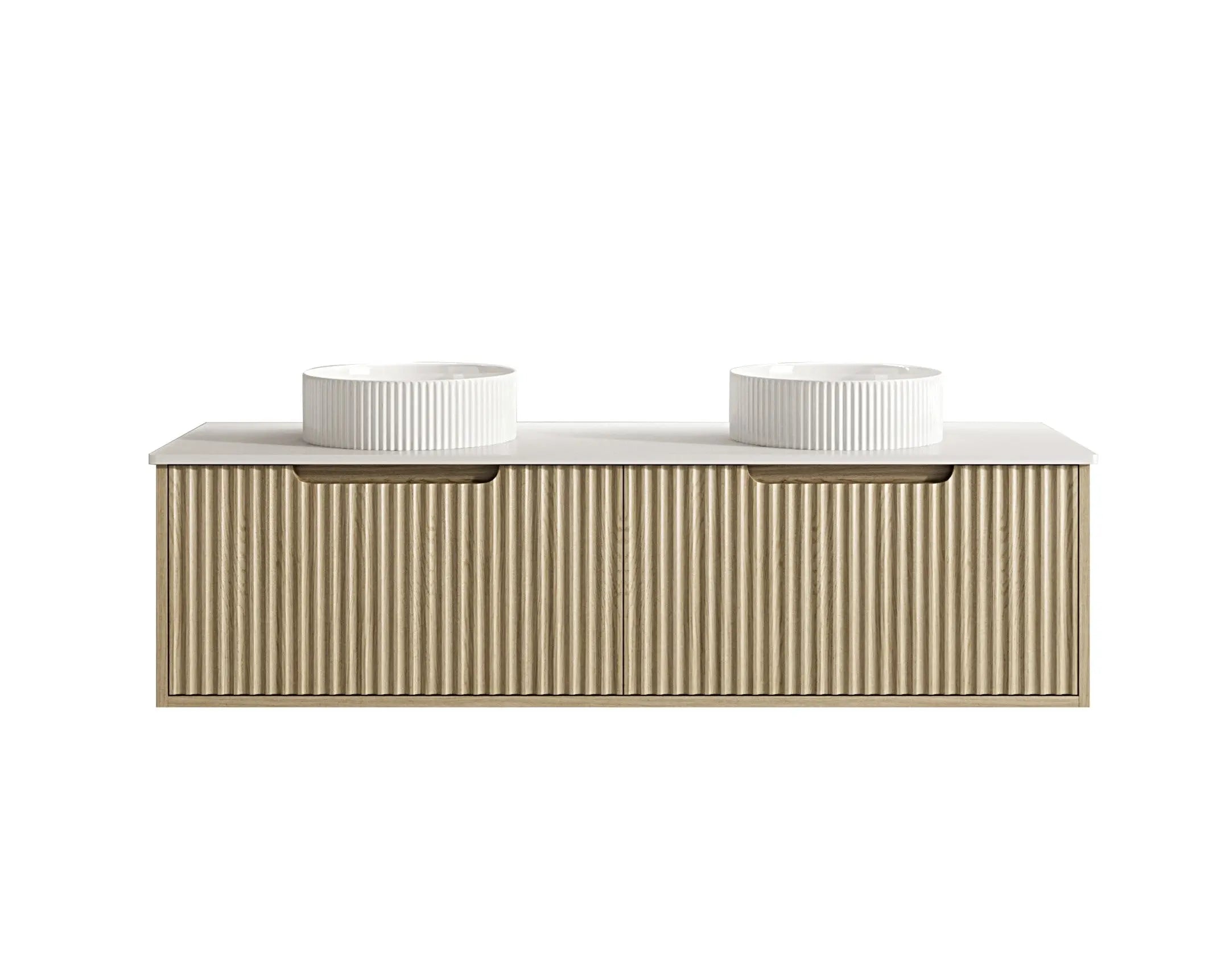 Fluted Rhea 1500mm Wall-Hung Cabinet - Natural Oak mercioaustralia