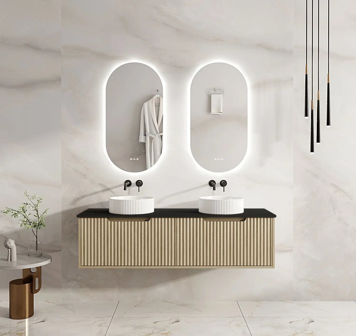 Fluted Rhea 1500mm Wall-Hung Cabinet - Natural Oak mercioaustralia