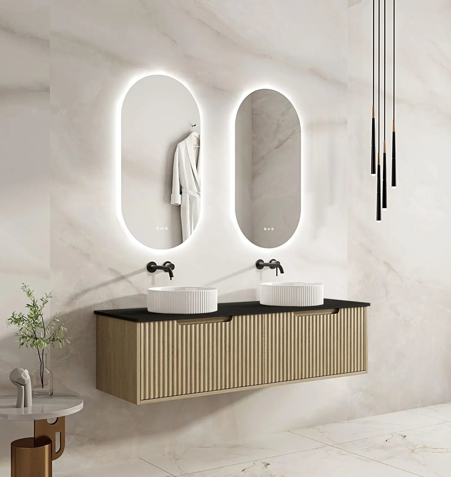 Fluted Rhea 1500mm Wall-Hung Cabinet - Natural Oak mercioaustralia