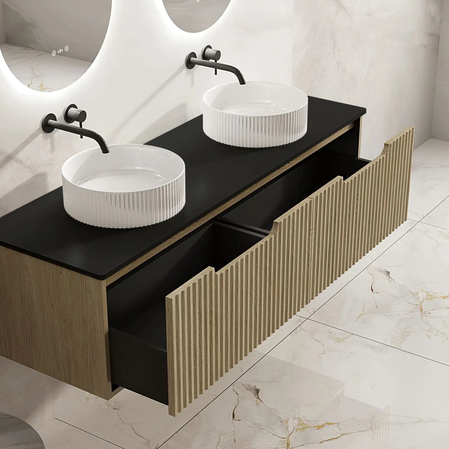 Fluted Rhea 1500mm Wall-Hung Cabinet - Natural Oak mercioaustralia