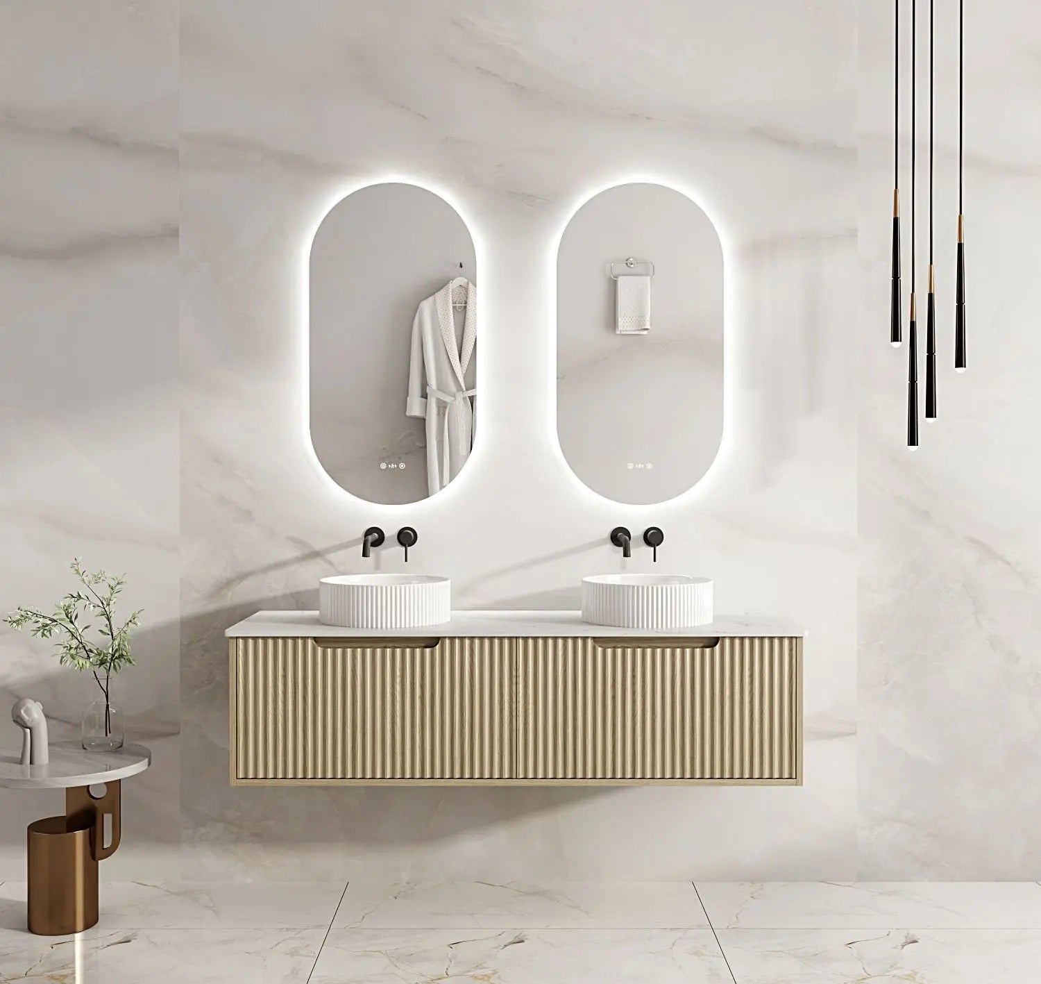 Fluted Rhea 1500mm Wall-Hung Cabinet - Natural Oak mercioaustralia