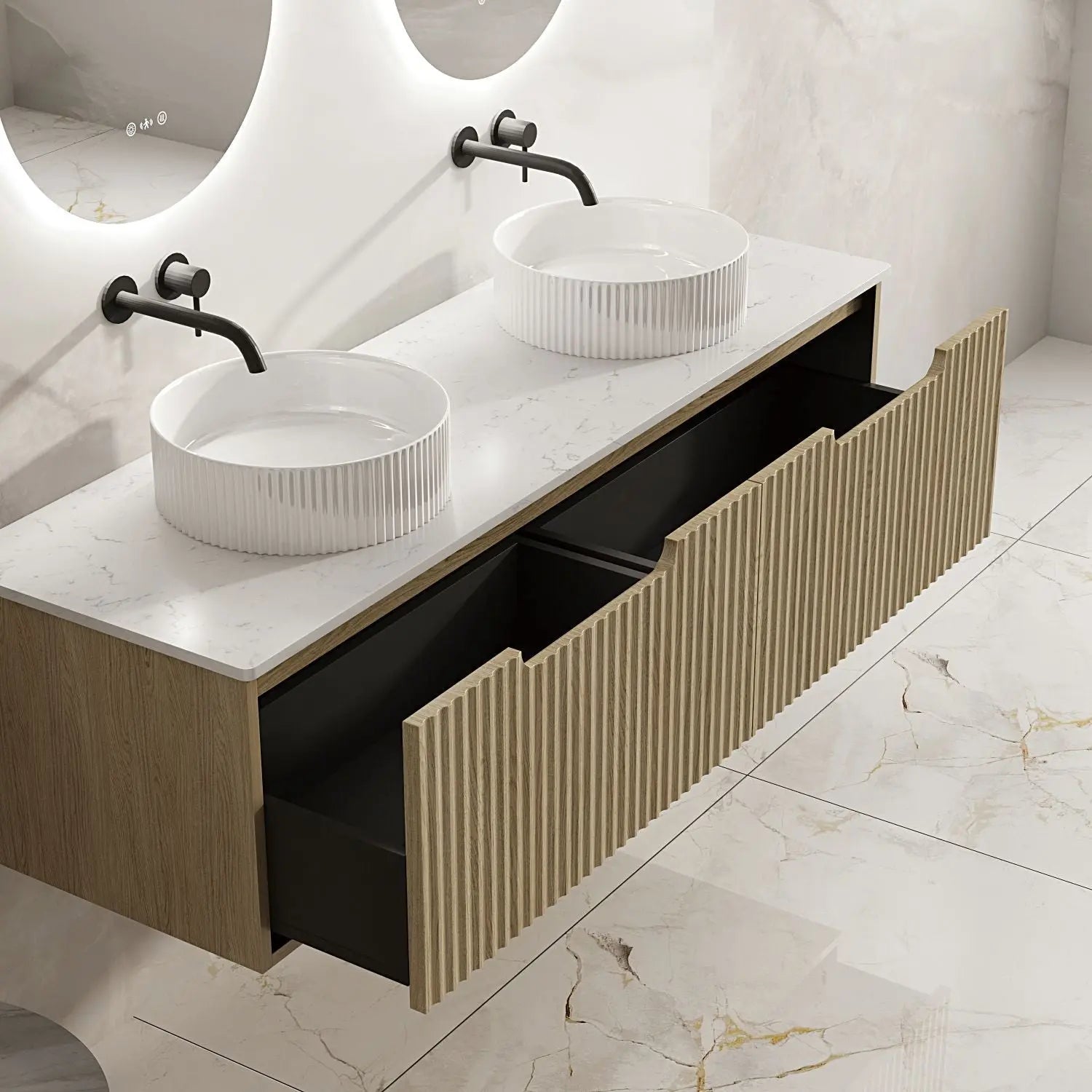 Fluted Rhea 1500mm Wall-Hung Cabinet - Natural Oak mercioaustralia