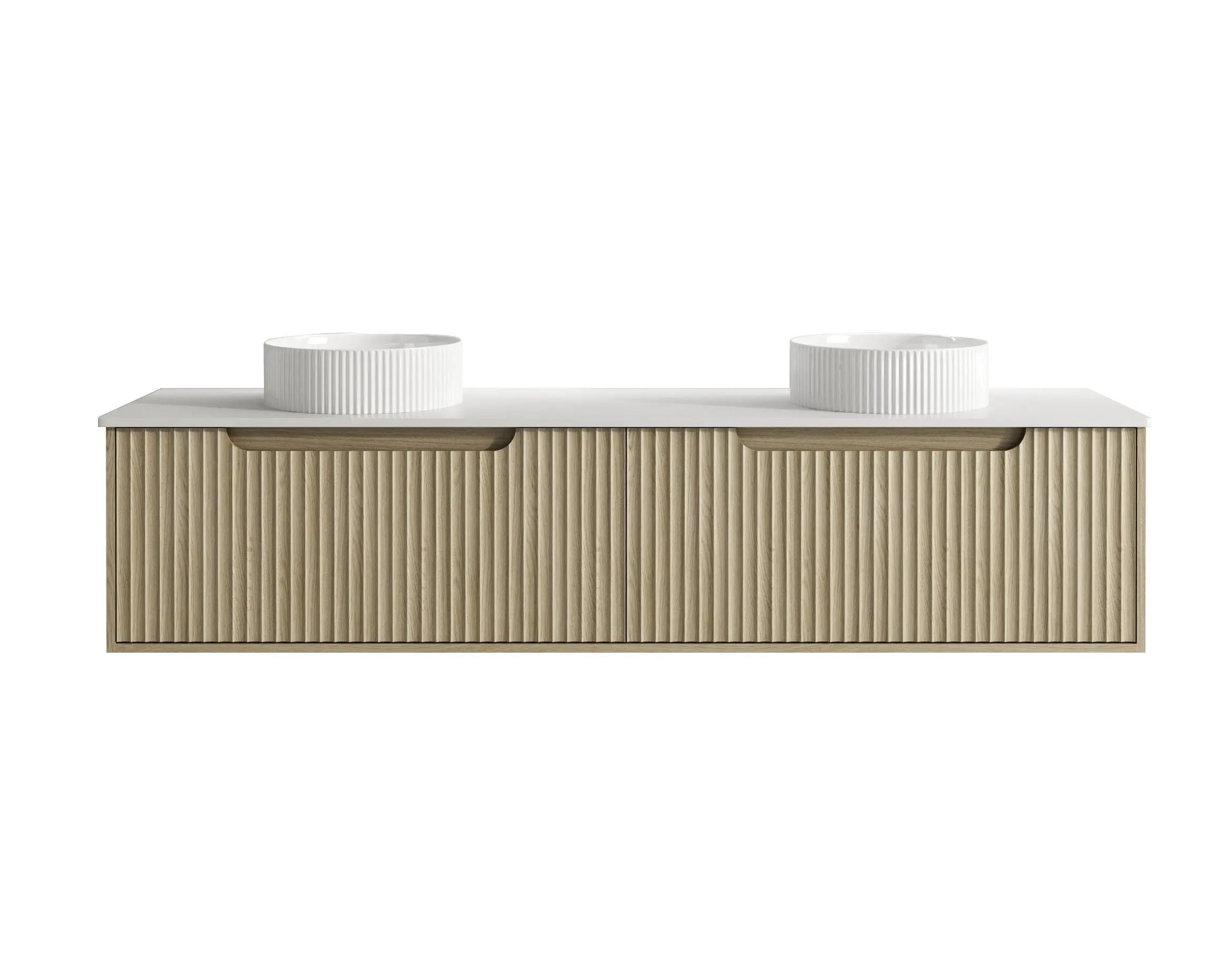 Fluted Rhea 1800mm Wall-Hung Cabinet - Natural Oak mercioaustralia