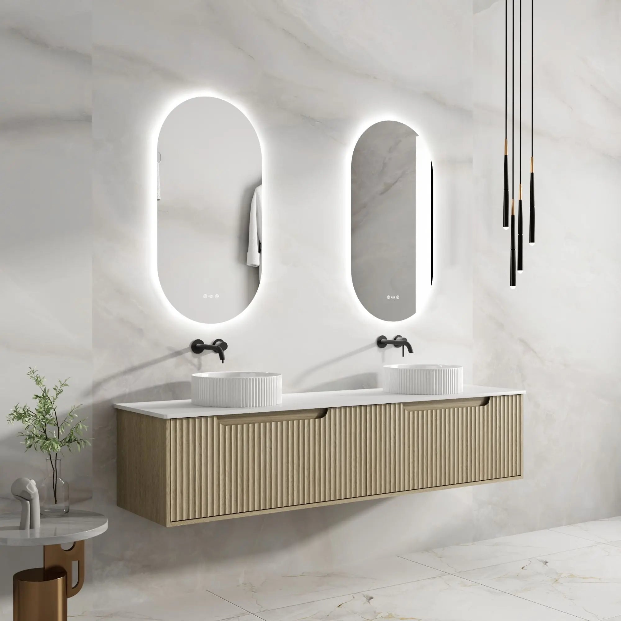 Fluted Rhea 1800mm Wall-Hung Cabinet - Natural Oak mercioaustralia