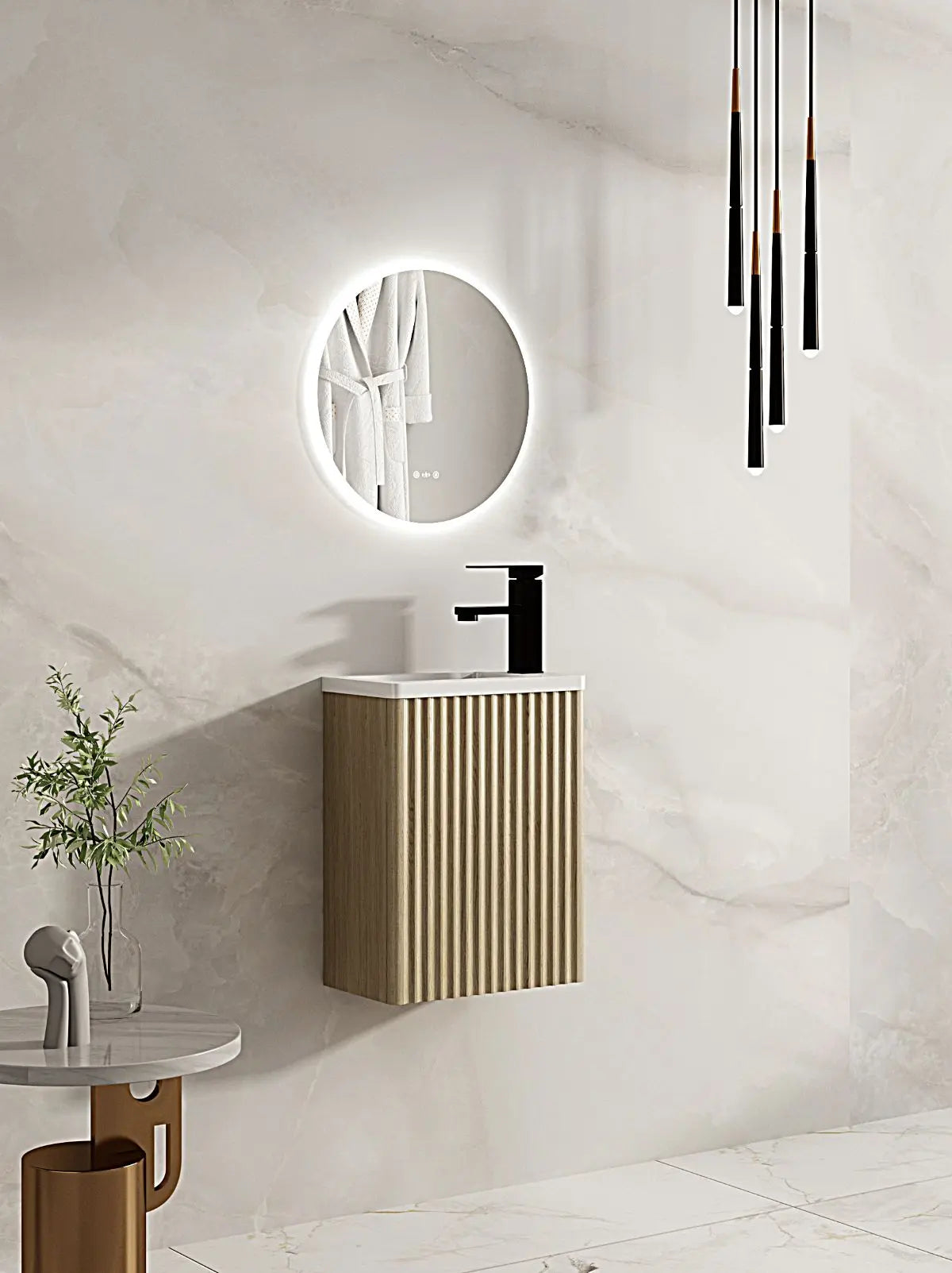 Fluted Rhea 400mm Wall-Hung Cabinet - Natural Oak mercioaustralia
