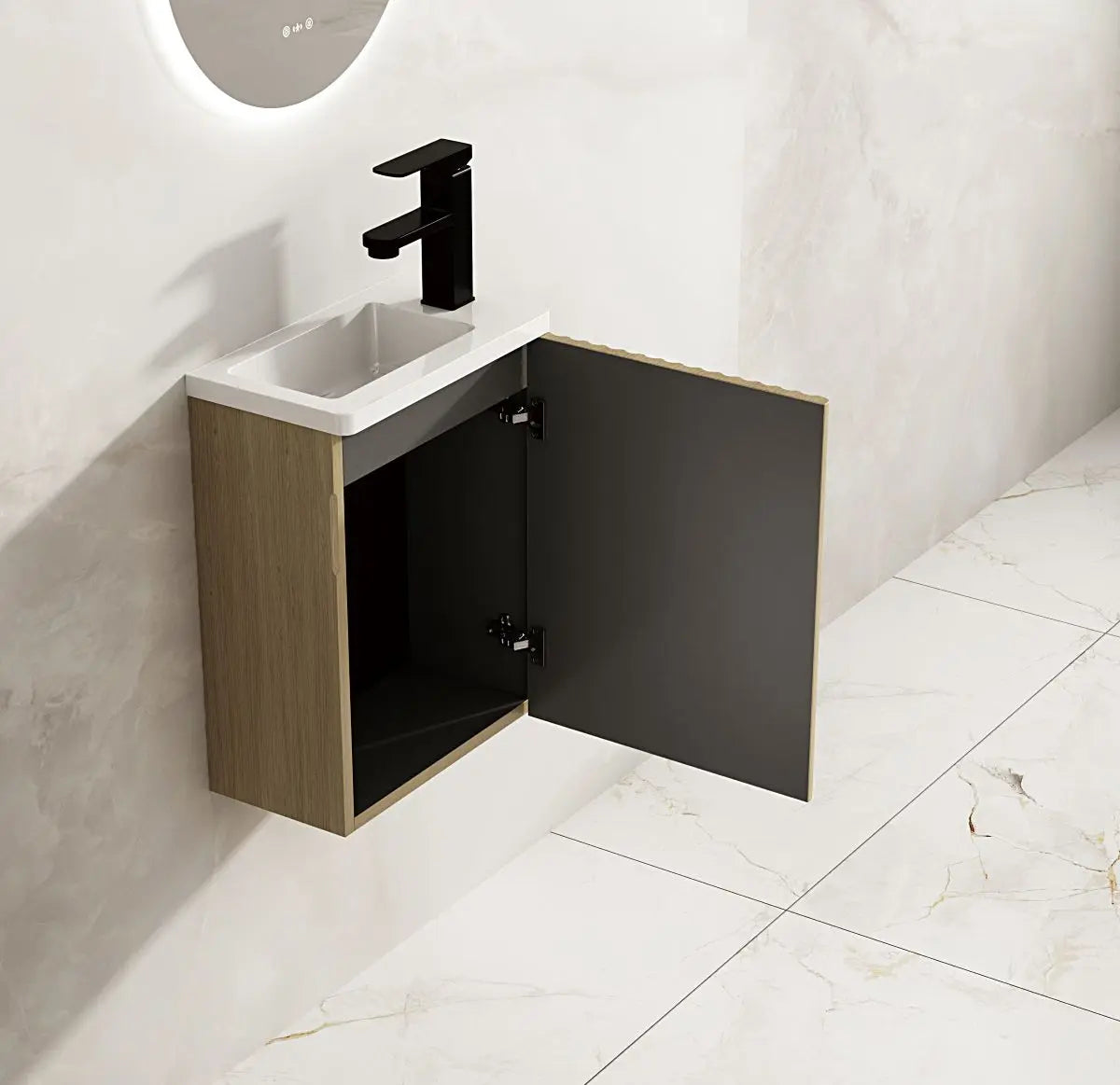 Fluted Rhea 400mm Wall-Hung Cabinet - Natural Oak mercioaustralia