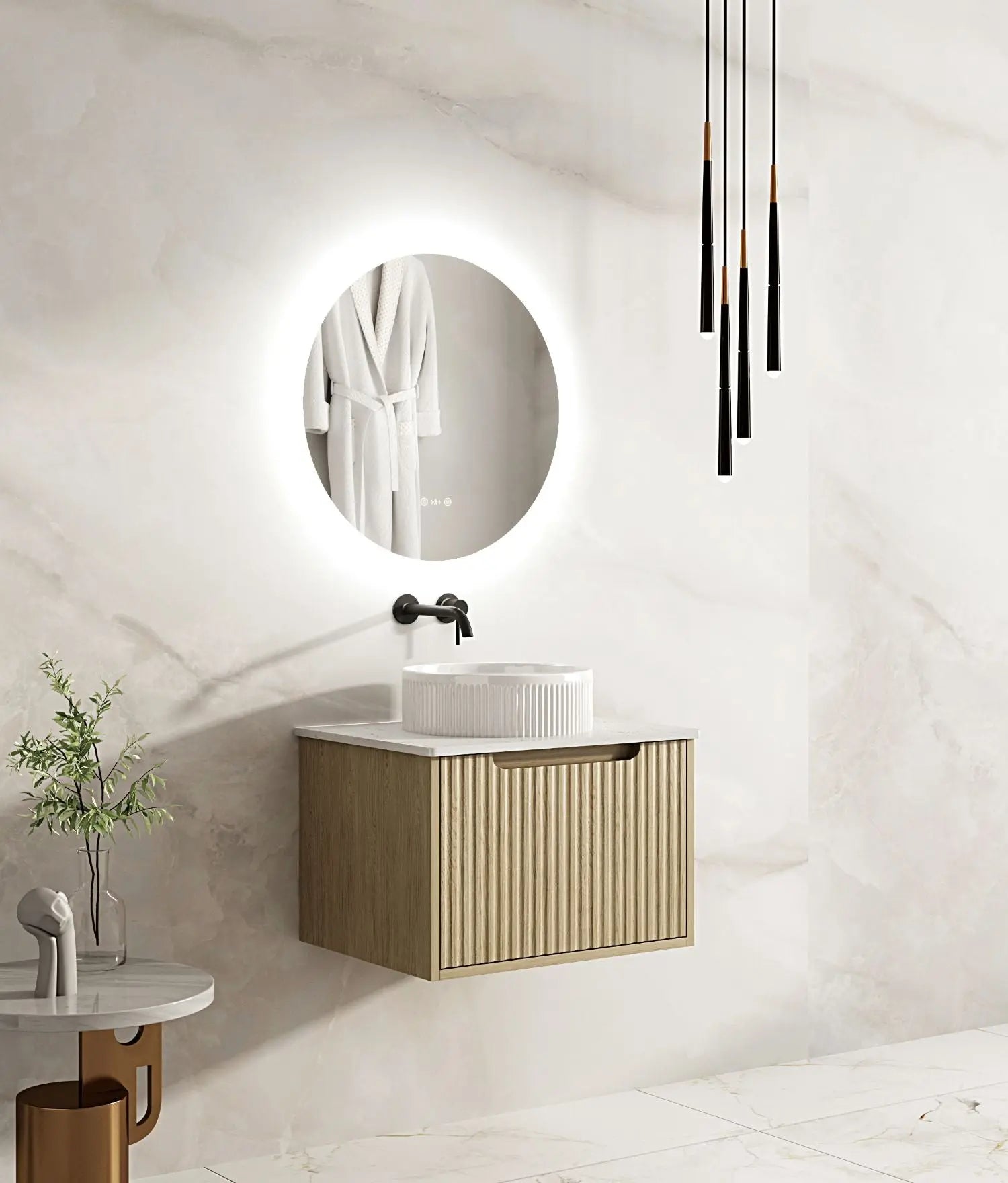 Fluted Rhea 600mm Wall-Hung Cabinet - Natural Oak mercioaustralia