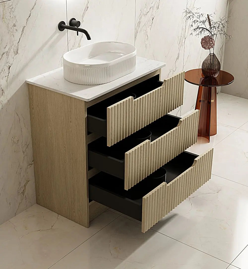 Fluted Rhea 750mm Freestanding Cabinet - Natural Oak mercioaustralia
