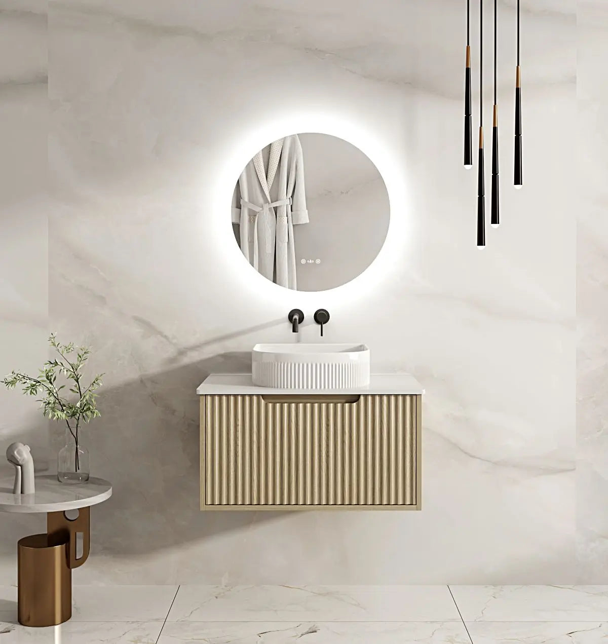 Fluted Rhea 750mm Wall-Hung Cabinet - Natural Oak mercioaustralia
