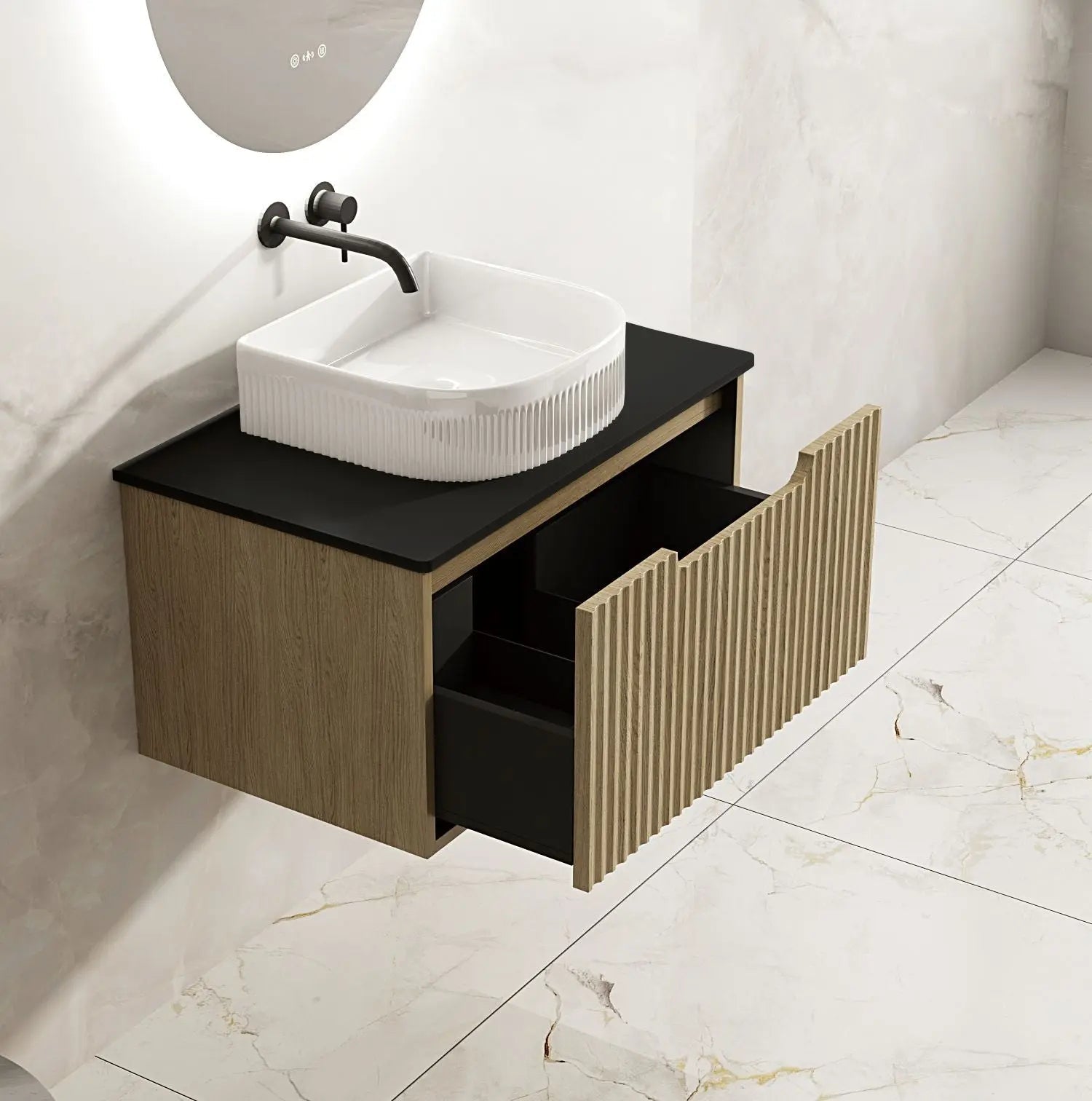 Fluted Rhea 750mm Wall-Hung Cabinet - Natural Oak mercioaustralia