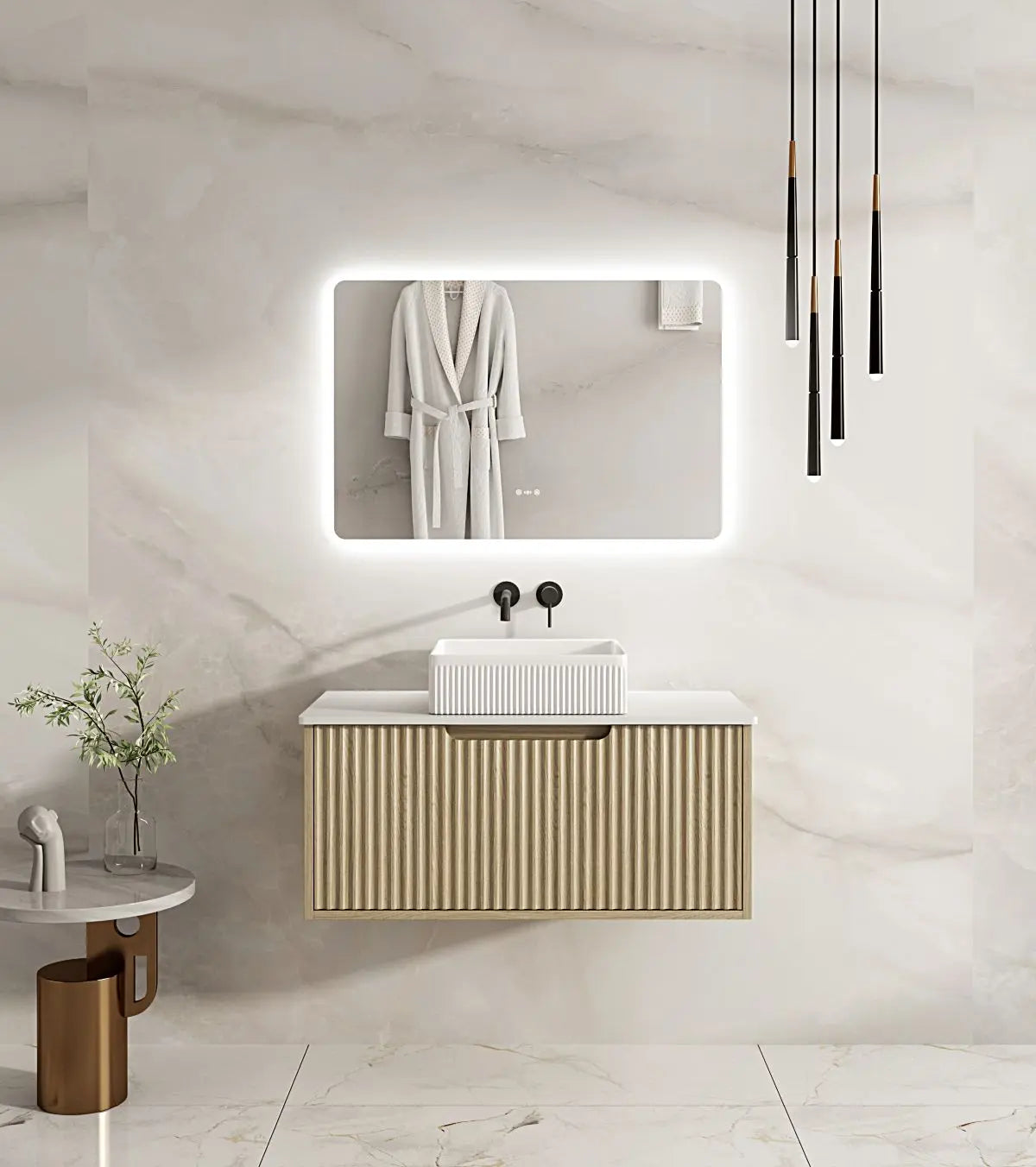 Fluted Rhea 900mm Wall-Hung Cabinet - Natural Oak mercioaustralia