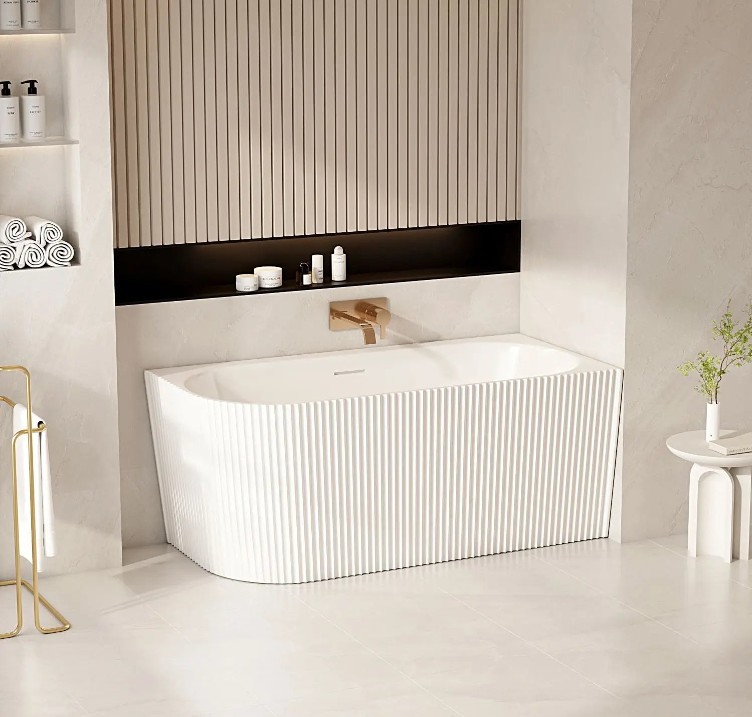 Rose V-Groove Corner Bathtub - Matt White mercioaustralia