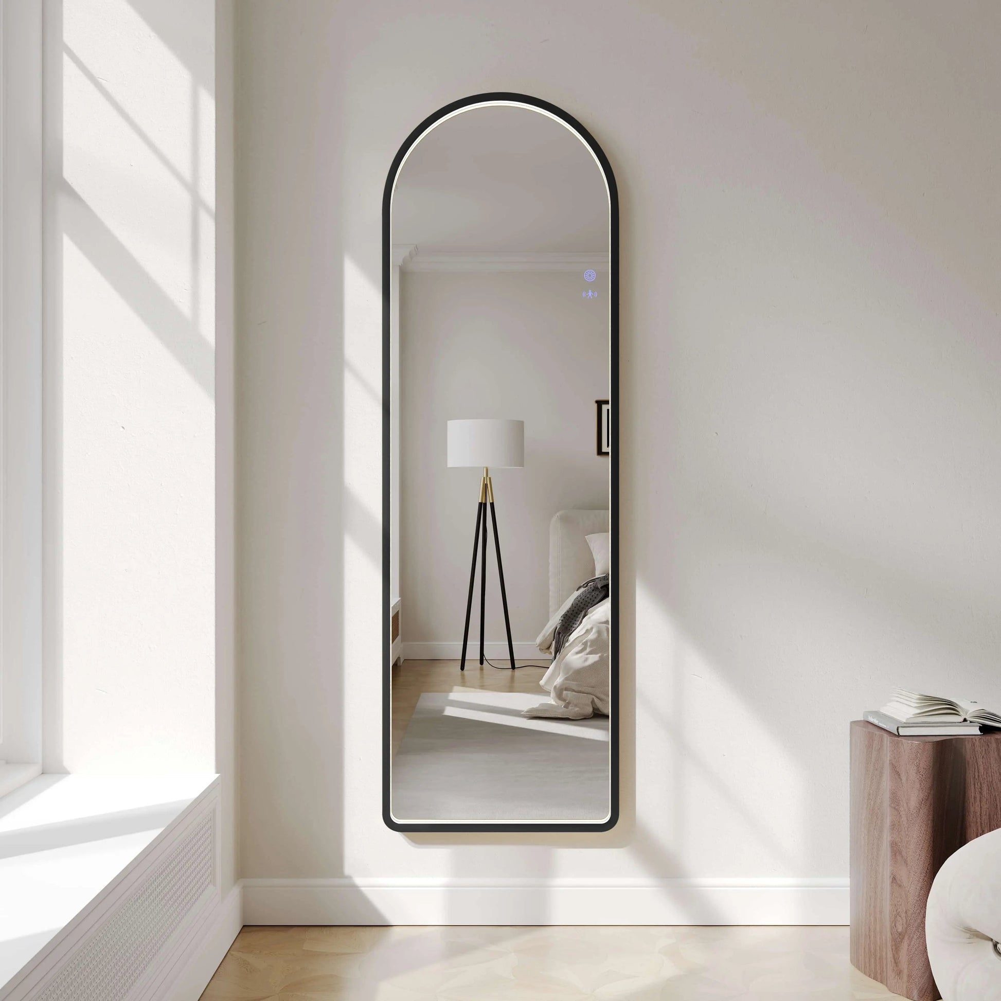 Saga 500×1600mm Freestanding LED Arch Mirror - Matt Black mercioaustralia