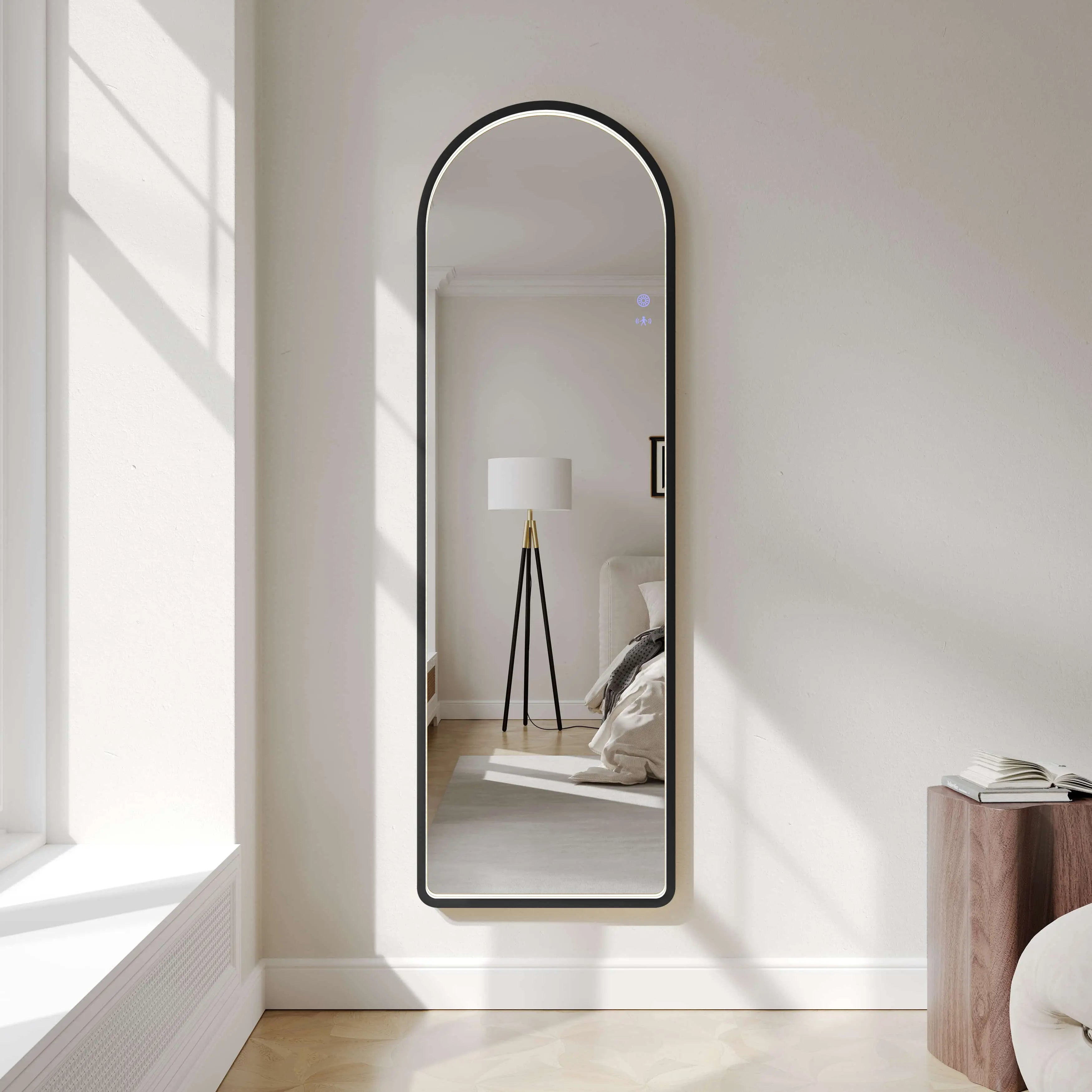 Saga 500×1600mm Freestanding LED Arch Mirror - Matt Black mercioaustralia