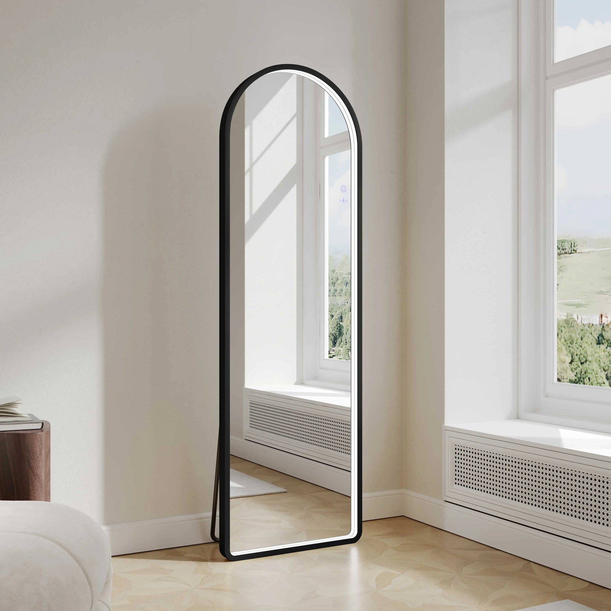 Saga 500×1600mm Freestanding LED Arch Mirror - Matt Black mercioaustralia