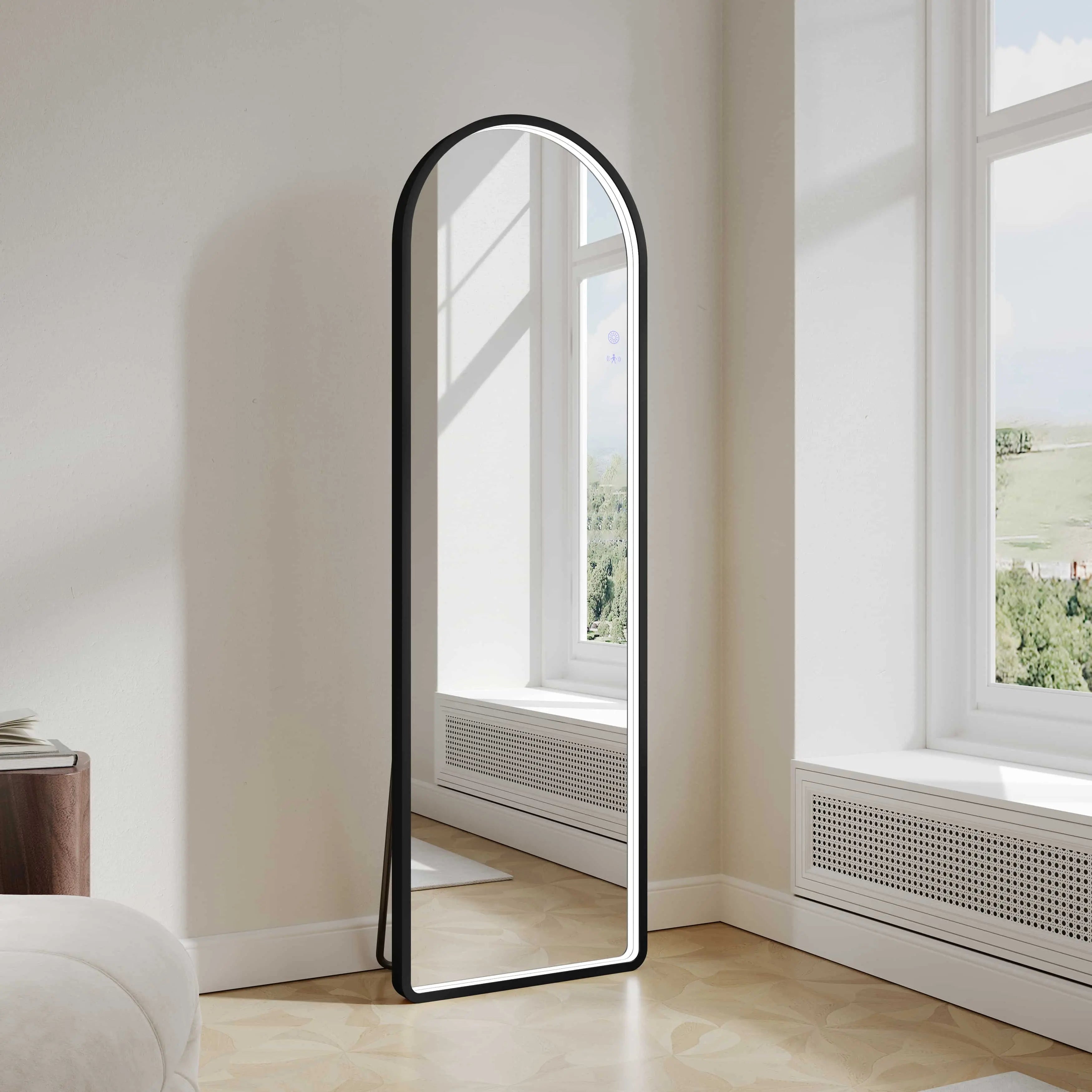 Saga 500×1600mm Freestanding LED Arch Mirror - Matt Black mercioaustralia
