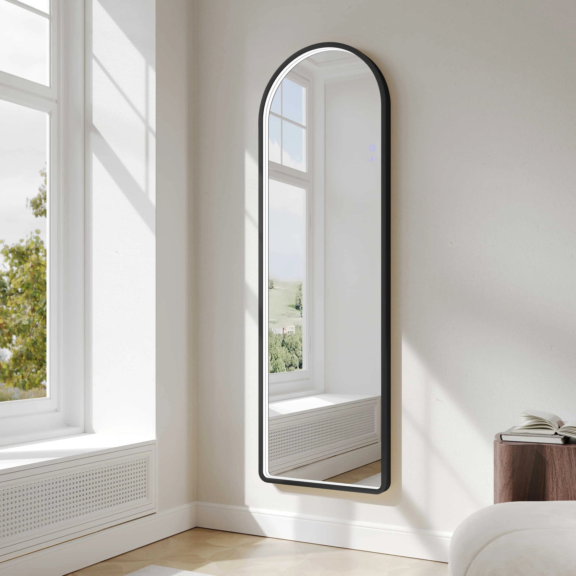 Saga 500×1600mm Freestanding LED Arch Mirror - Matt Black mercioaustralia