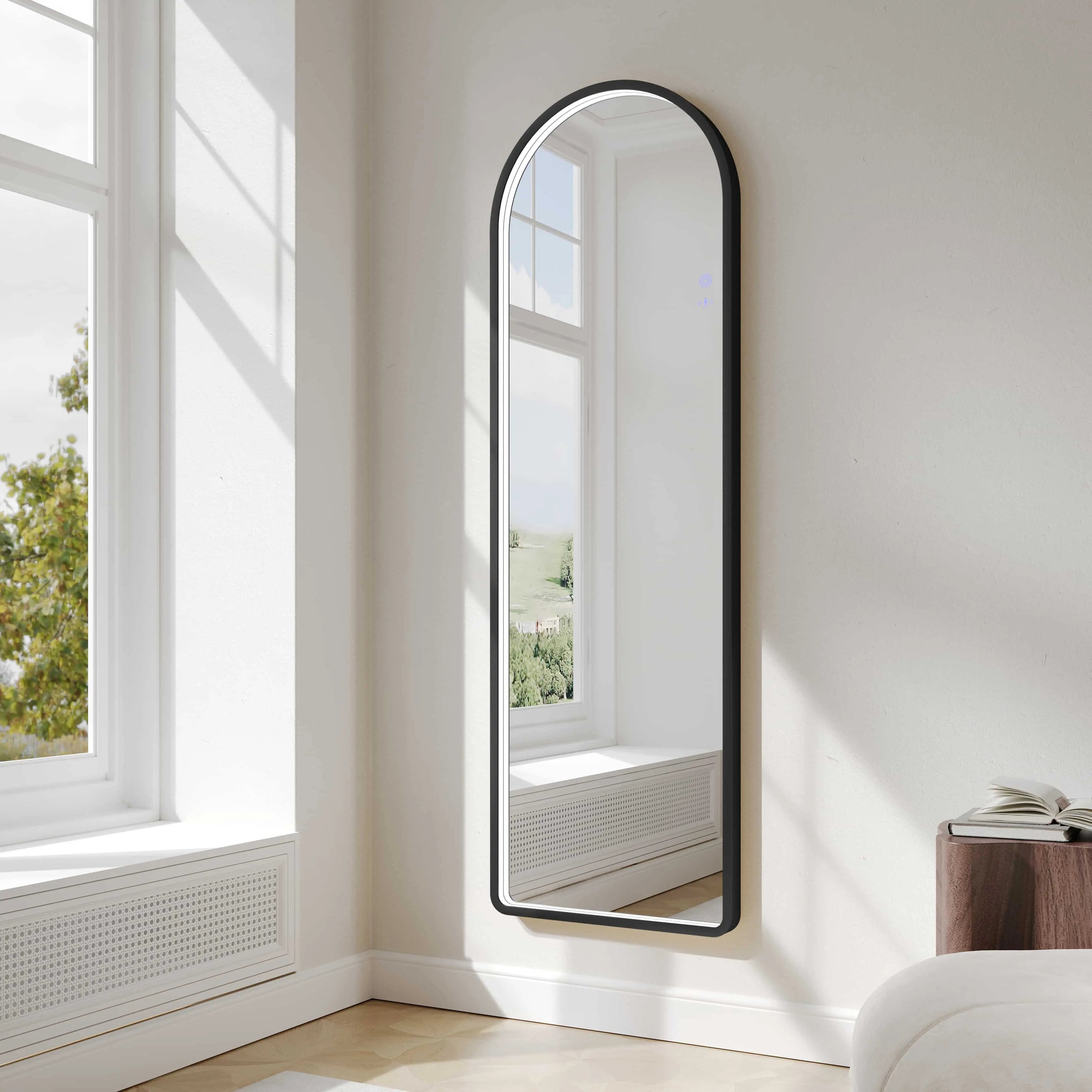 Saga 500×1600mm Freestanding LED Arch Mirror - Matt Black mercioaustralia