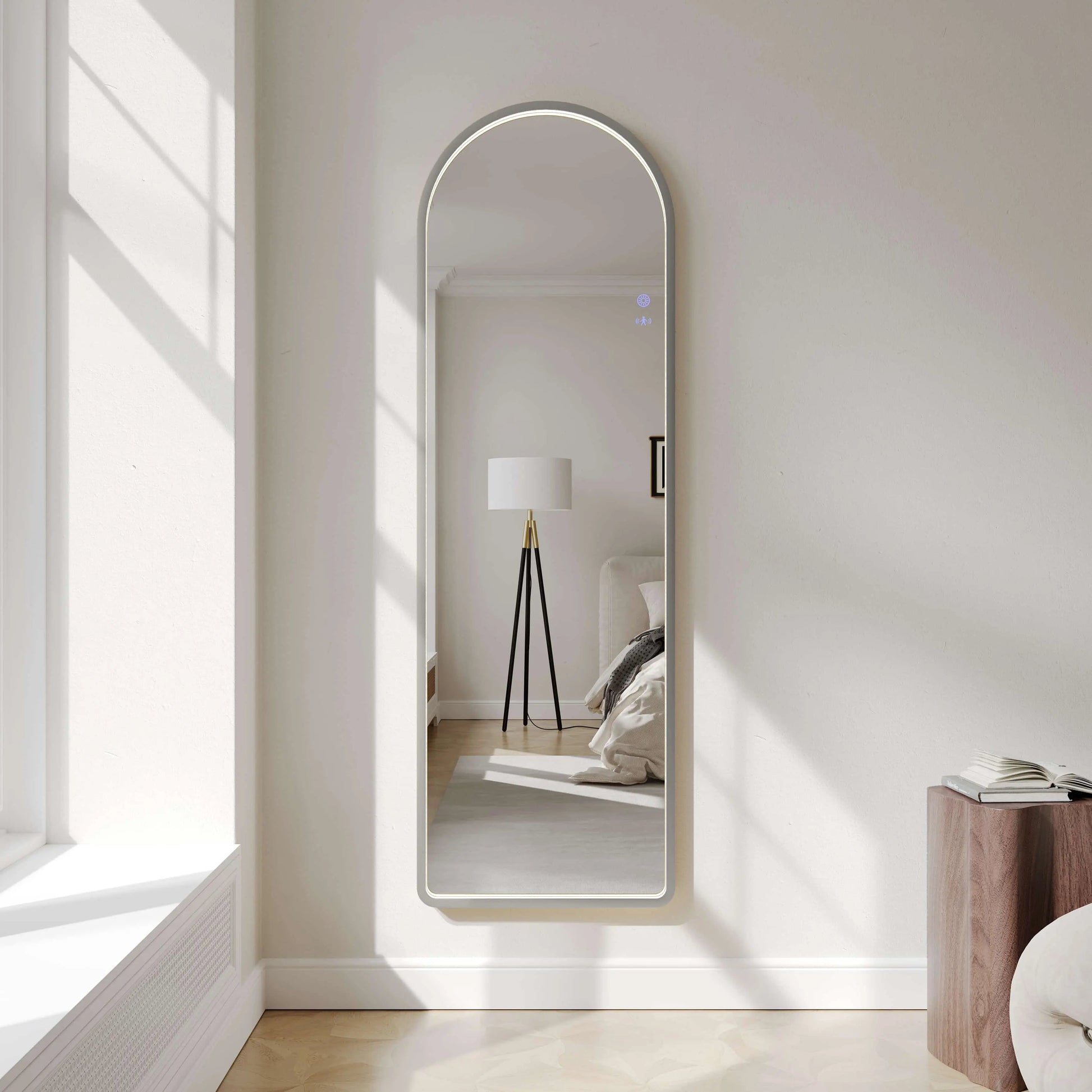 Saga 500×1600mm Freestanding LED Arch Mirror - Brushed Nickel mercioaustralia
