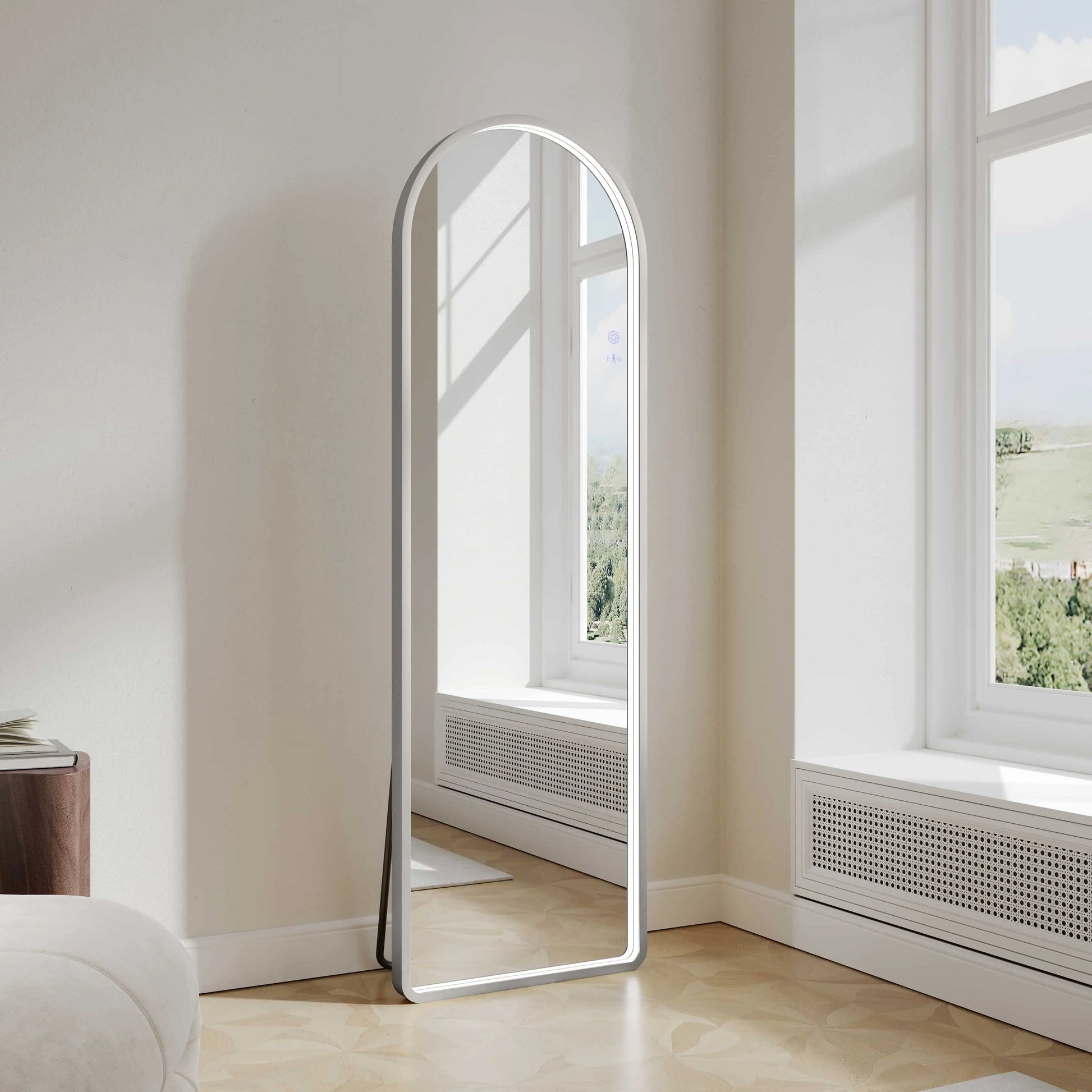 Saga 500×1600mm Freestanding LED Arch Mirror - Brushed Nickel mercioaustralia