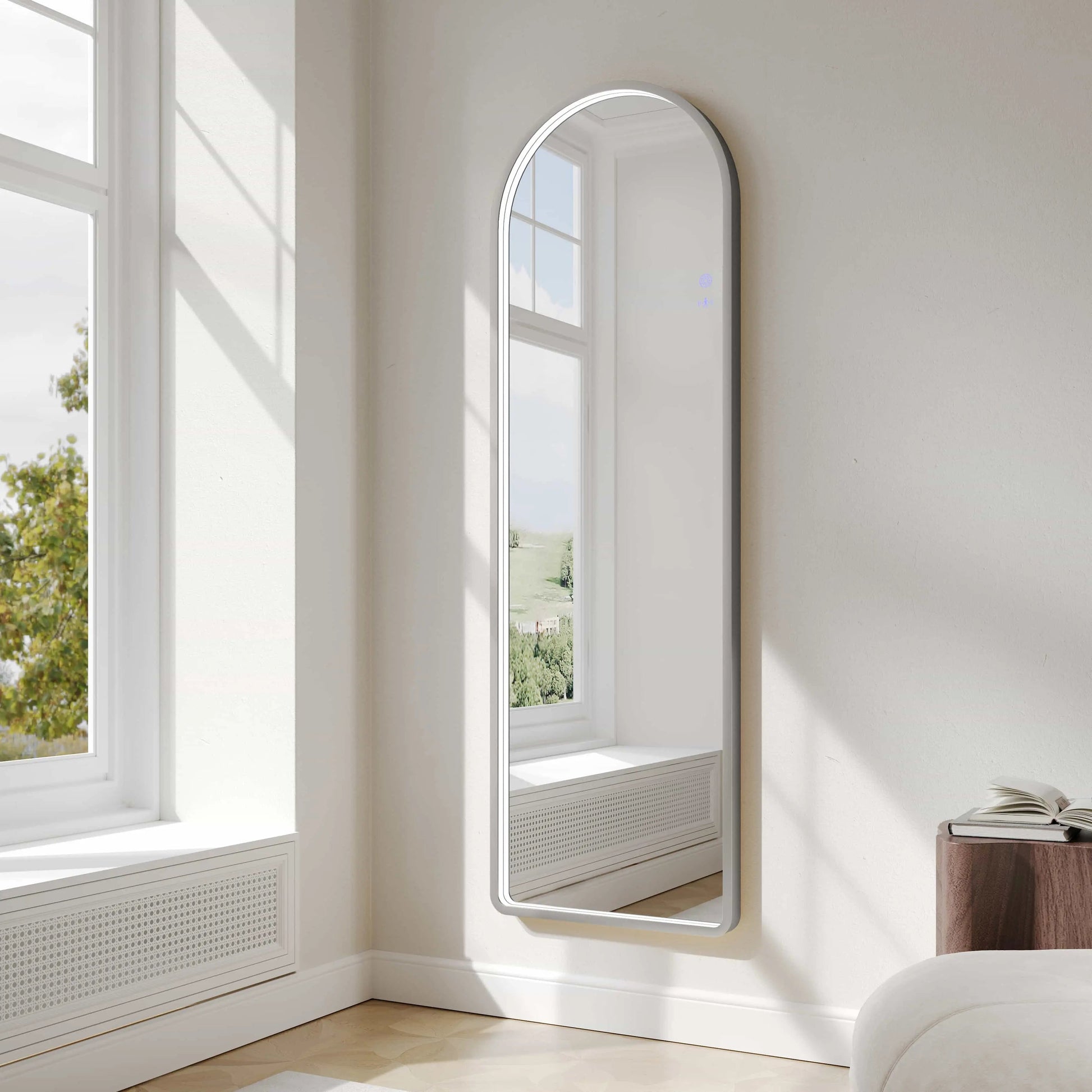 Saga 500×1600mm Freestanding LED Arch Mirror - Brushed Nickel mercioaustralia
