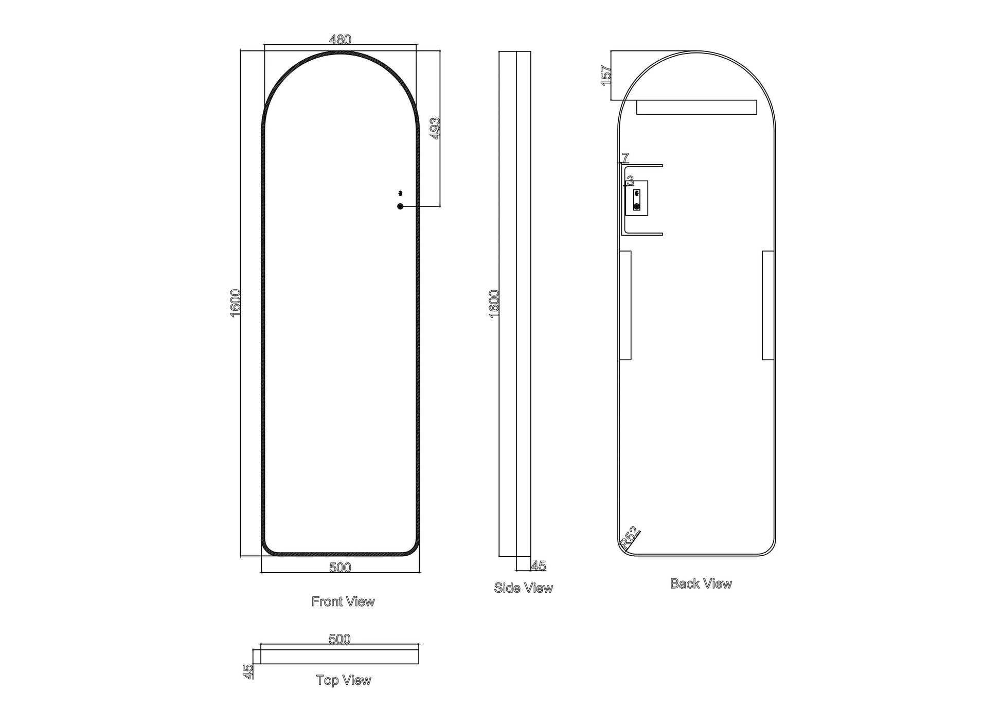 Saga 500×1600mm Freestanding LED Arch Mirror - Brushed Gold mercioaustralia