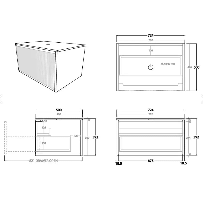 Bellevue PVC Wall Hung Vanity 750 (Coastal Oak)-Clearance Poseidon