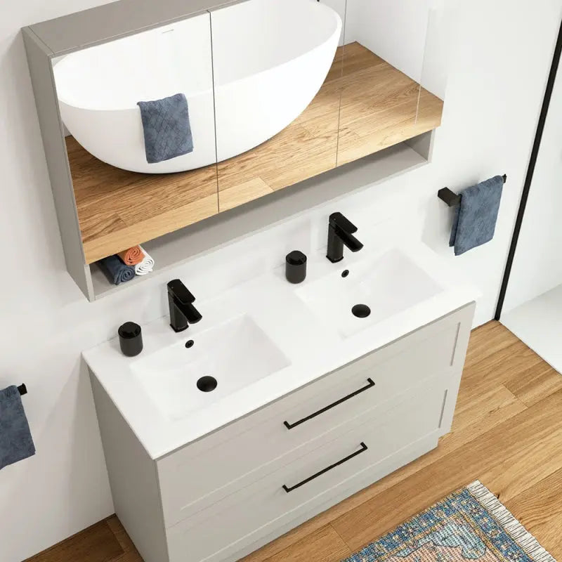 Dolce Full Depth Double Bowl Ceramic Basin Top 1200 fienza