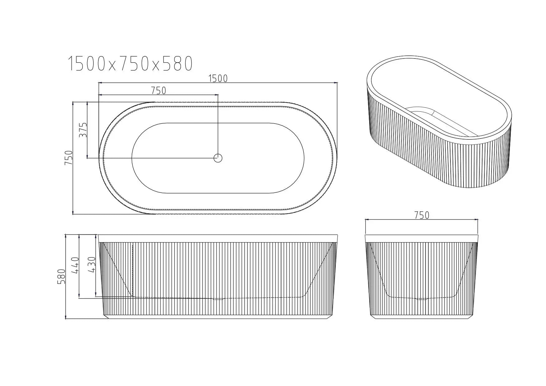 Tyler Freestanding Fluted Bathtub – Gloss White mercioaustralia