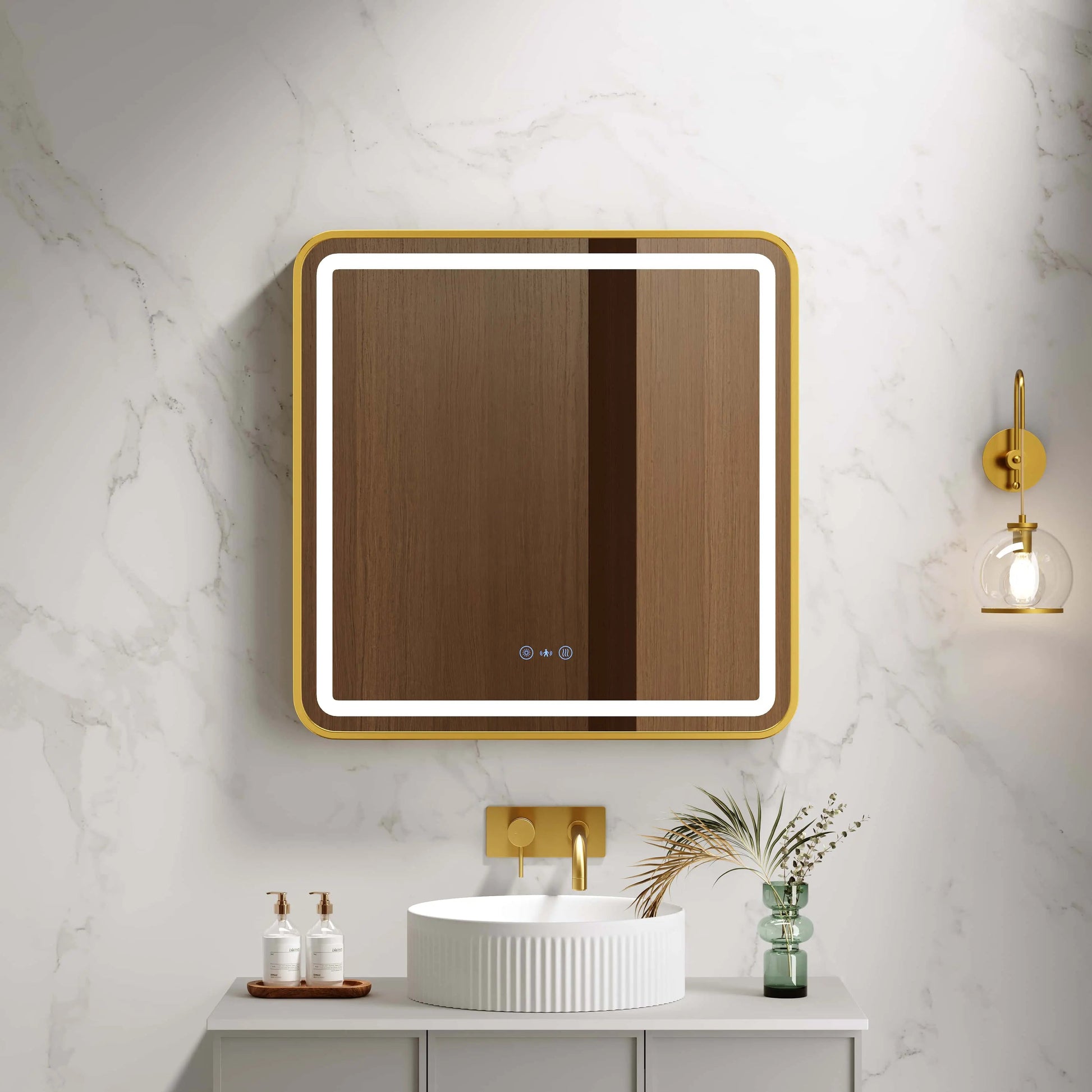Venus 600×750 / 750×900 / 1200×750mm LED Rectangular Mirror – Brushed Gold Frame mercioaustralia