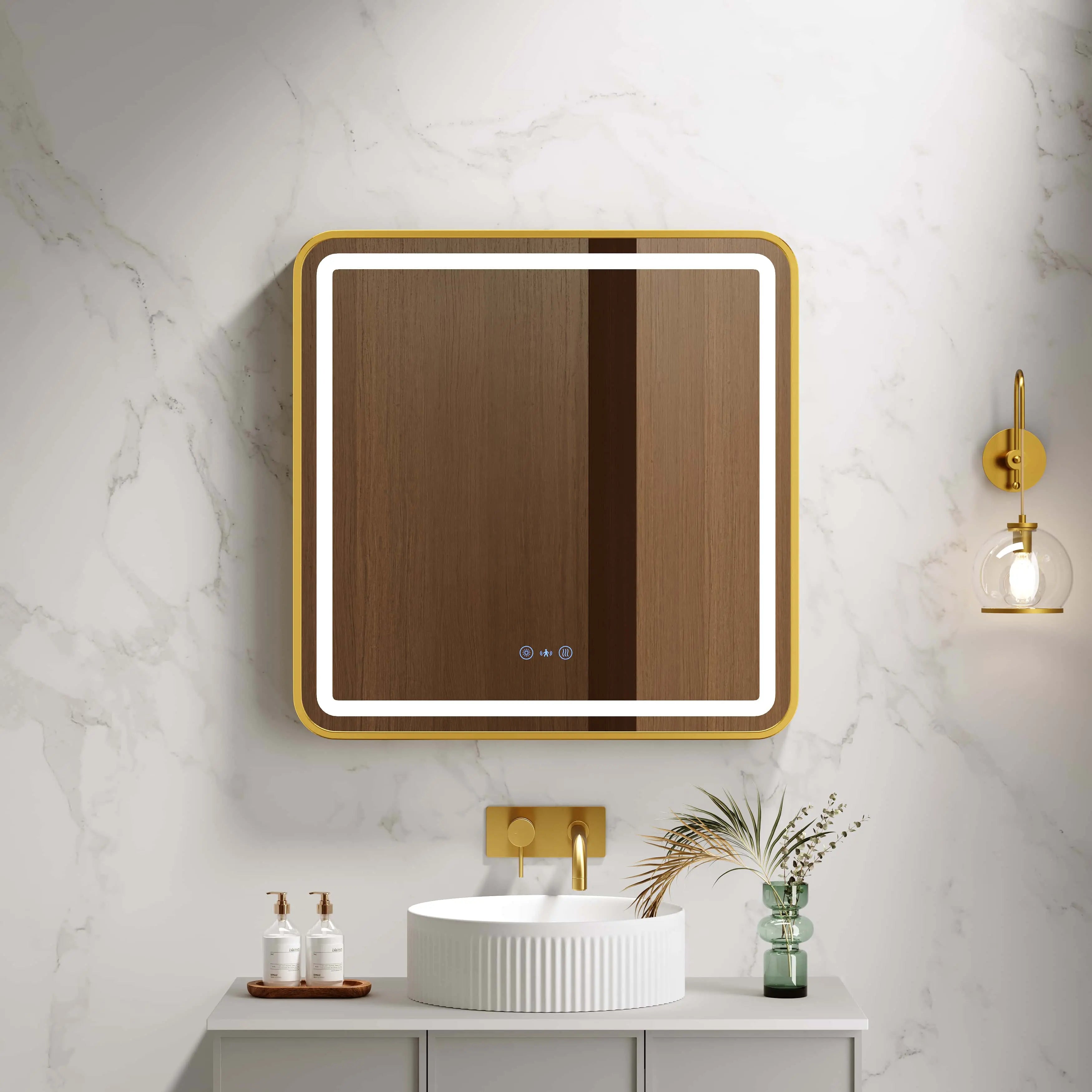 Venus 600×750 / 750×900 / 1200×750mm LED Rectangular Mirror – Brushed Gold Frame mercioaustralia