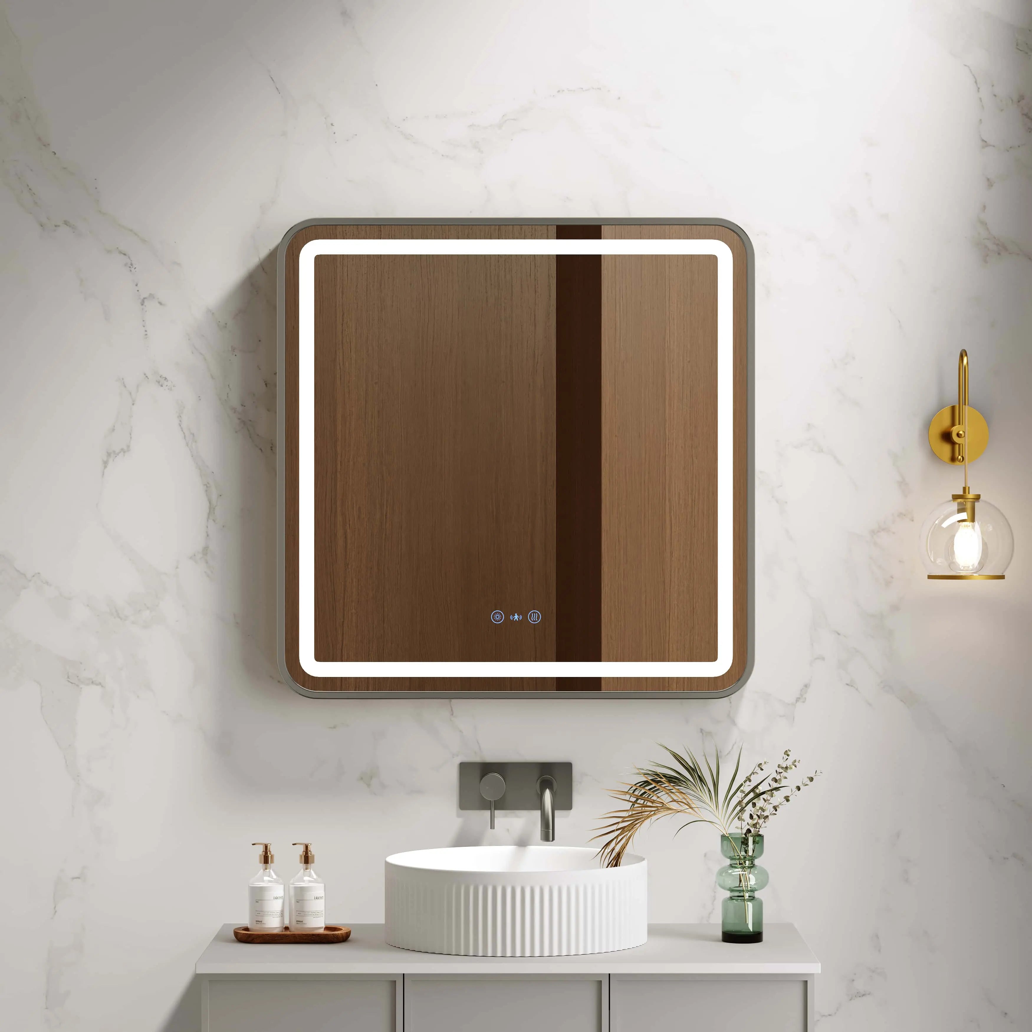 Venus 600×750 / 750×900 / 1200×750mm LED Rectangular Mirror – Gun Metal Frame mercioaustralia