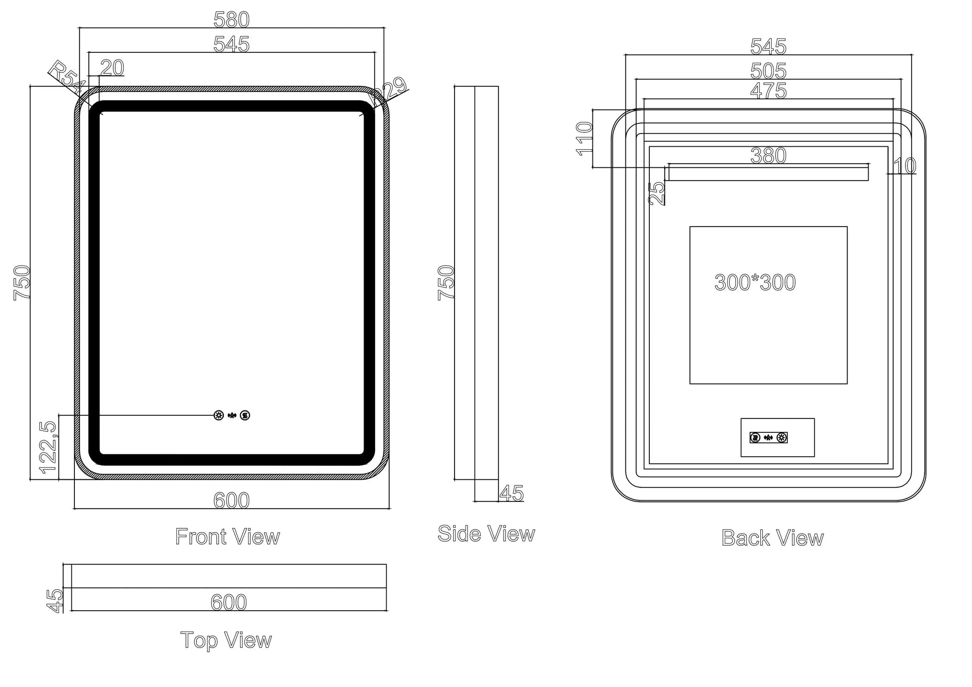 Venus 600×750 / 750×900 / 1200×750mm LED Rectangular Mirror – Matt Black Frame mercioaustralia