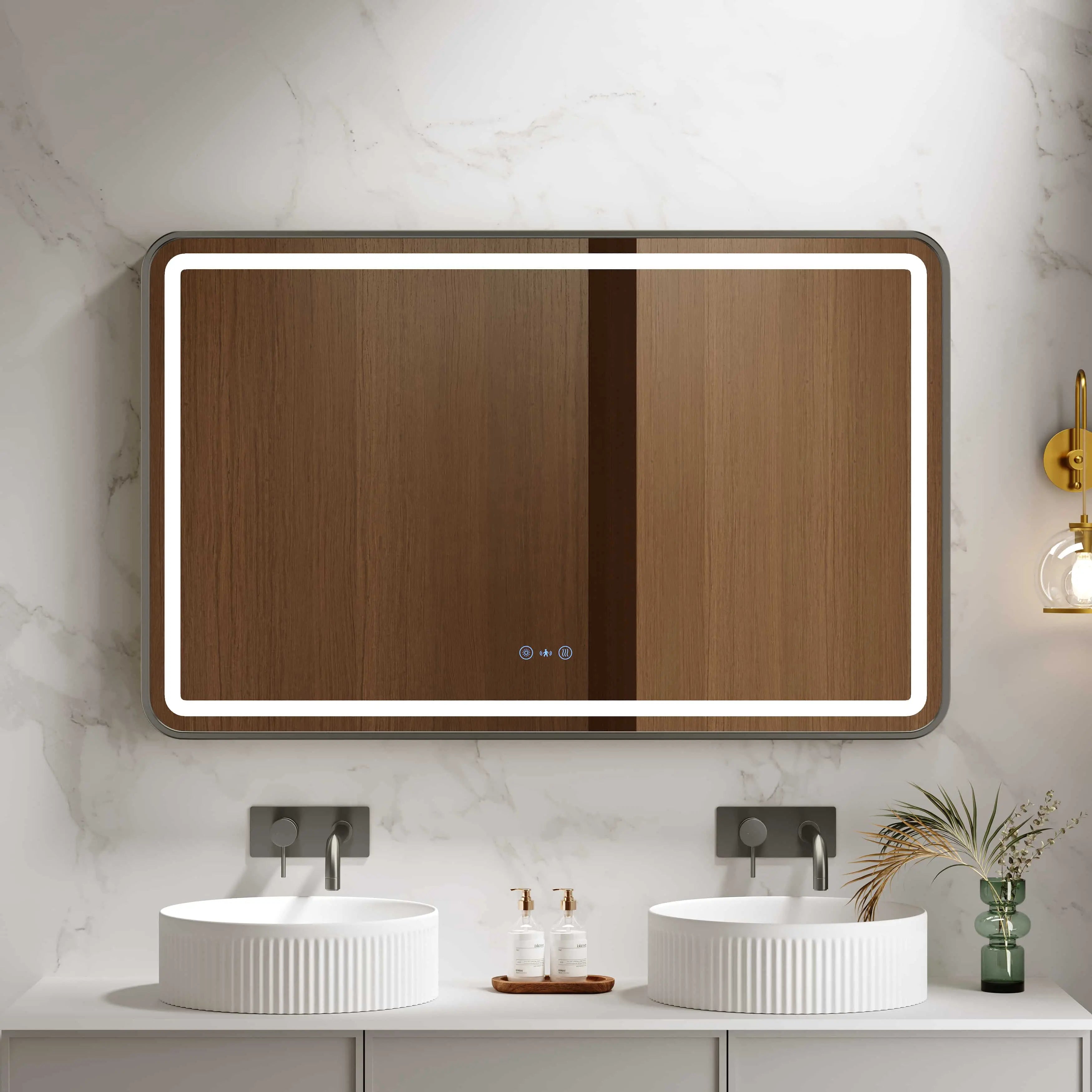 Venus 600×750 / 750×900 / 1200×750mm LED Rectangular Mirror – Gun Metal Frame mercioaustralia