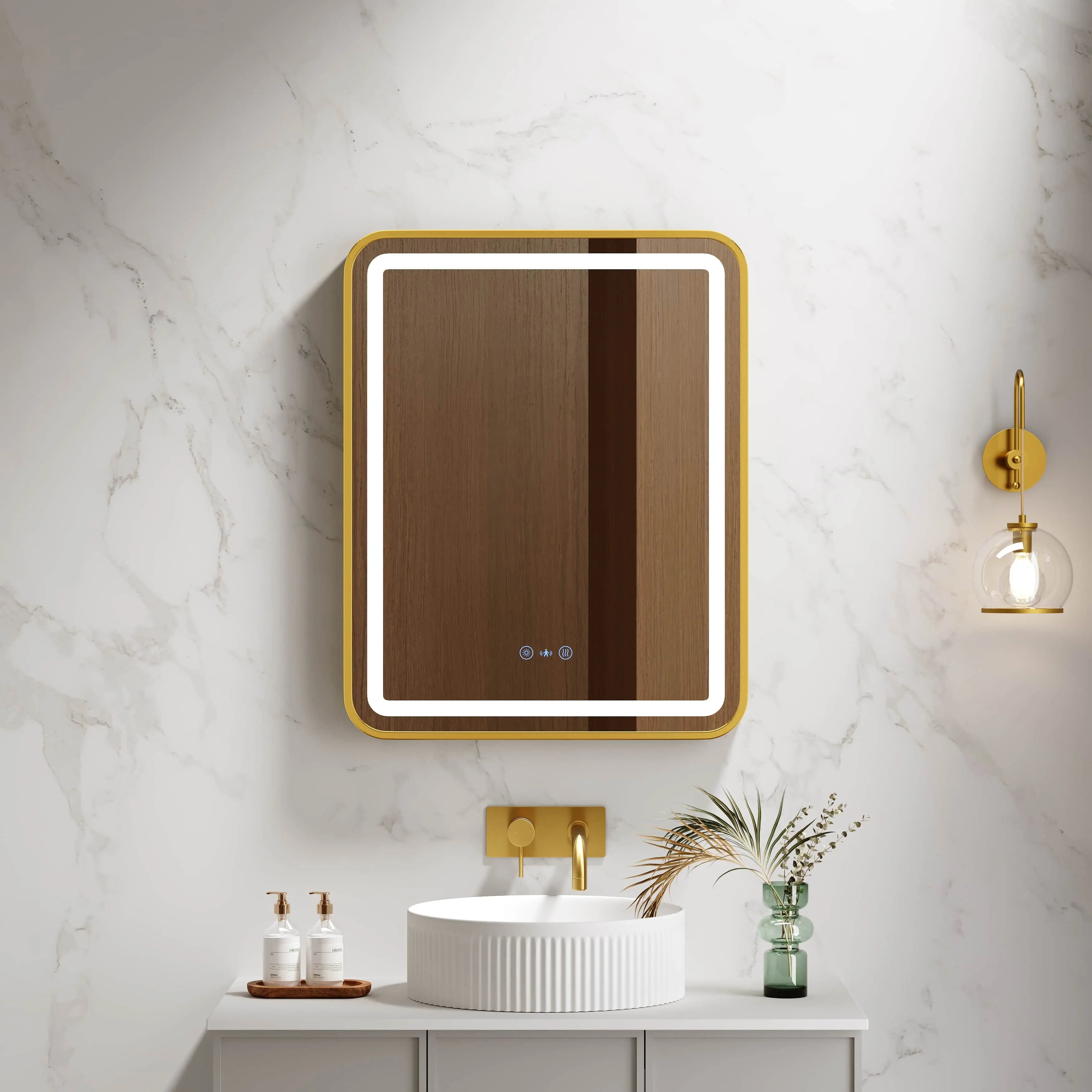 Venus 600×750 / 750×900 / 1200×750mm LED Rectangular Mirror – Brushed Gold Frame mercioaustralia