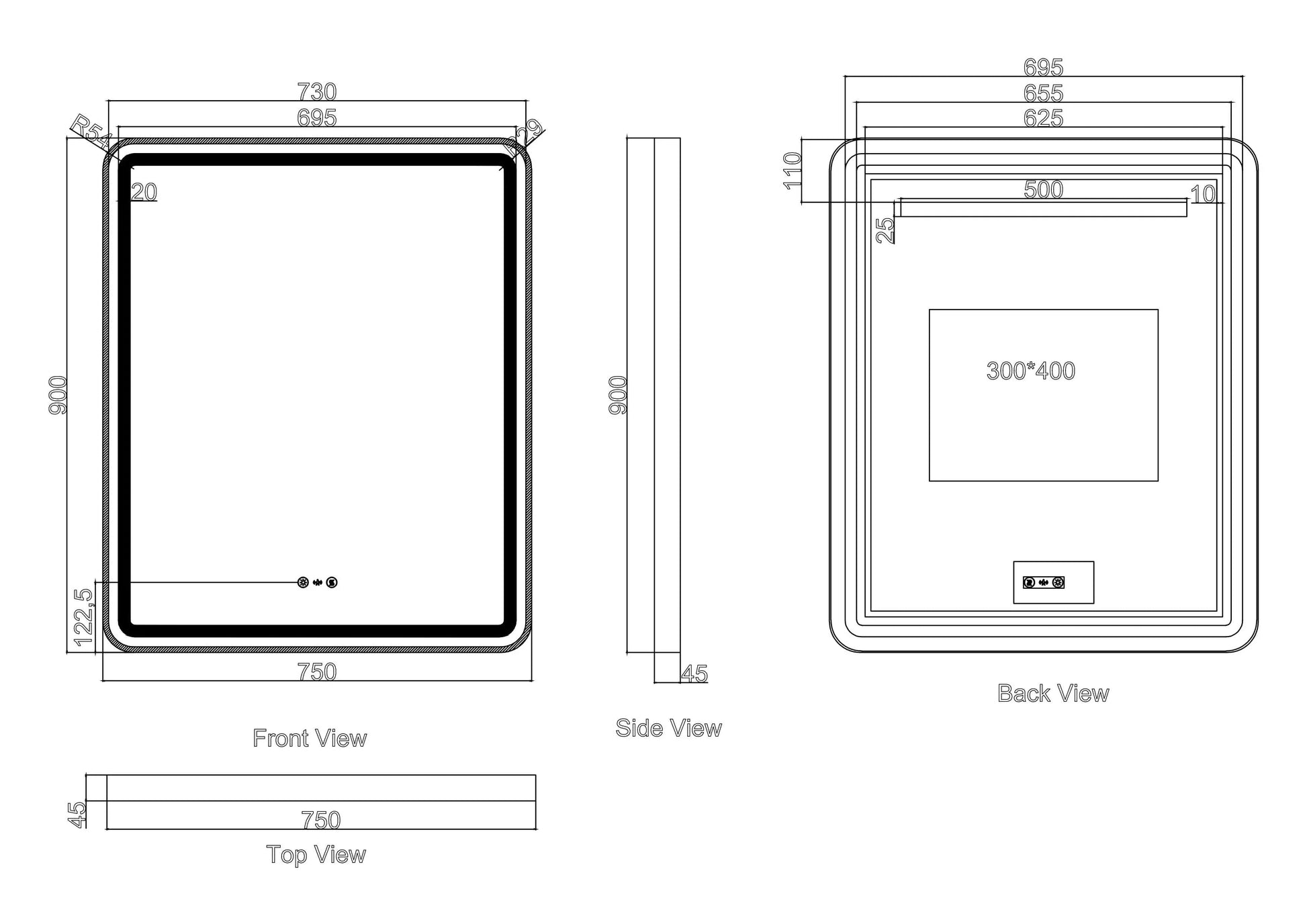 Venus 600×750 / 750×900 / 1200×750mm LED Rectangular Mirror – Matt Black Frame mercioaustralia