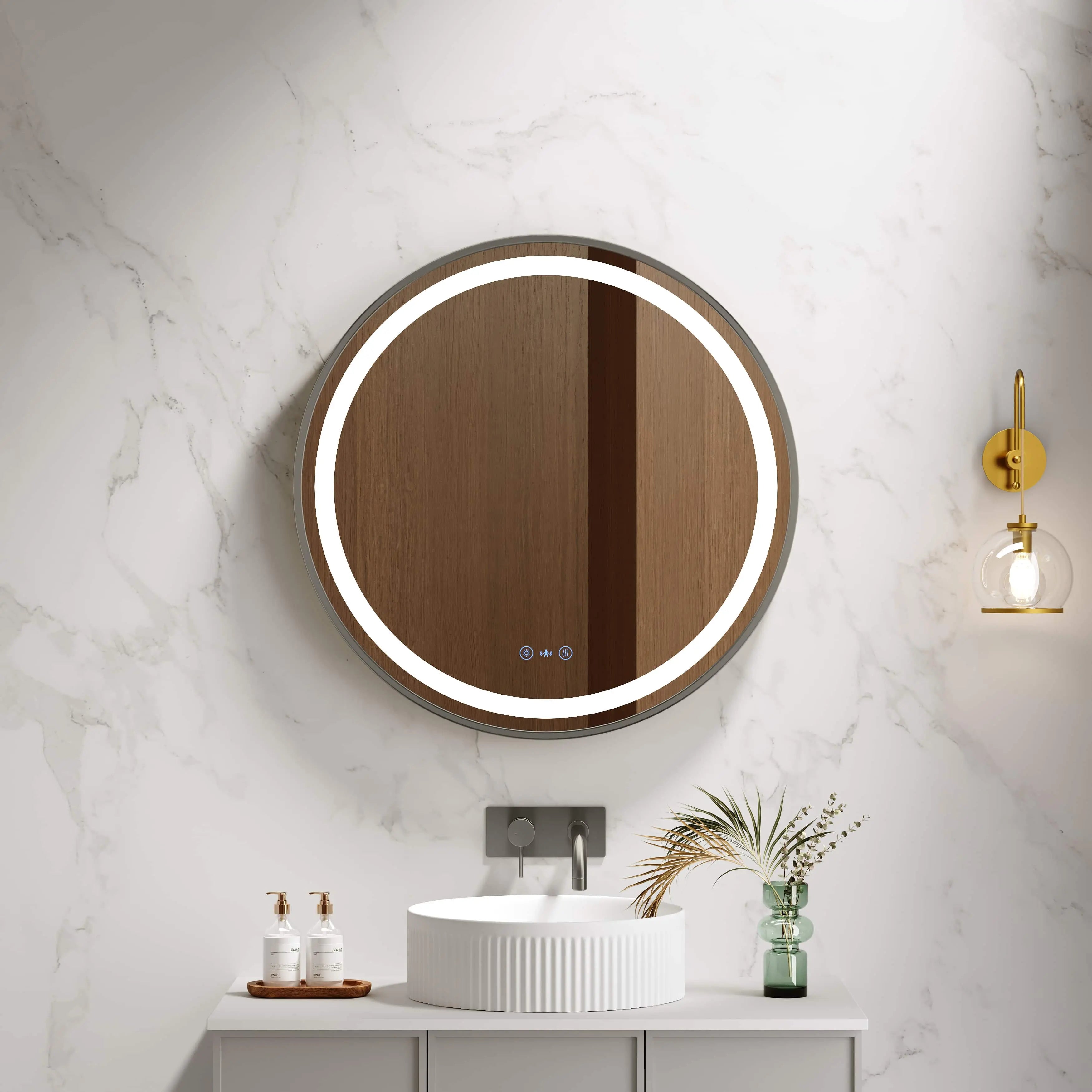 Venus 600/750/900mm LED Round Mirror – Gun Metal Frame mercioaustralia