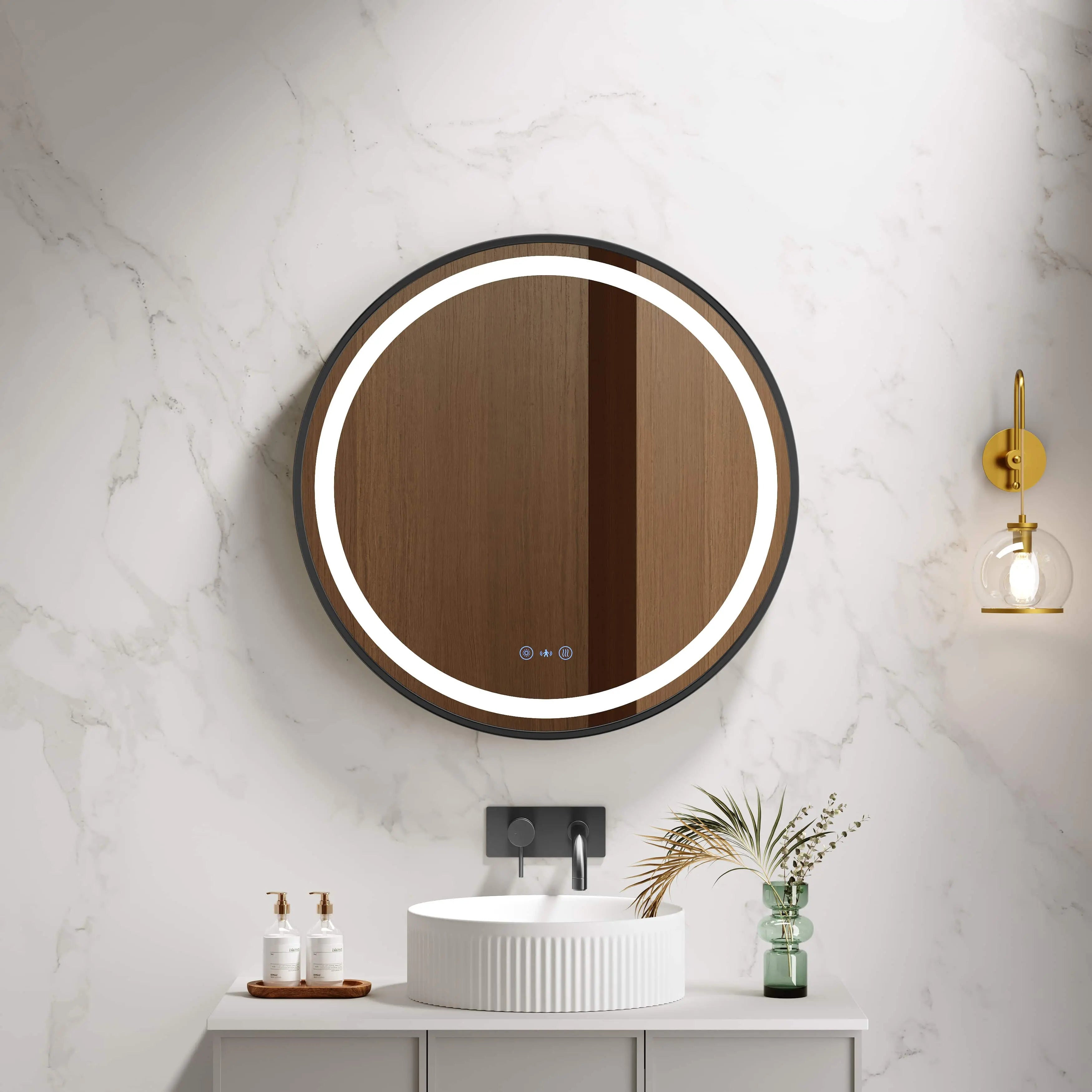 Venus 600/750/900mm LED Round Mirror – Matt Black Frame mercioaustralia